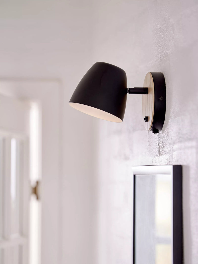 Nordlux black wall light ash wood metal, imported from the UK