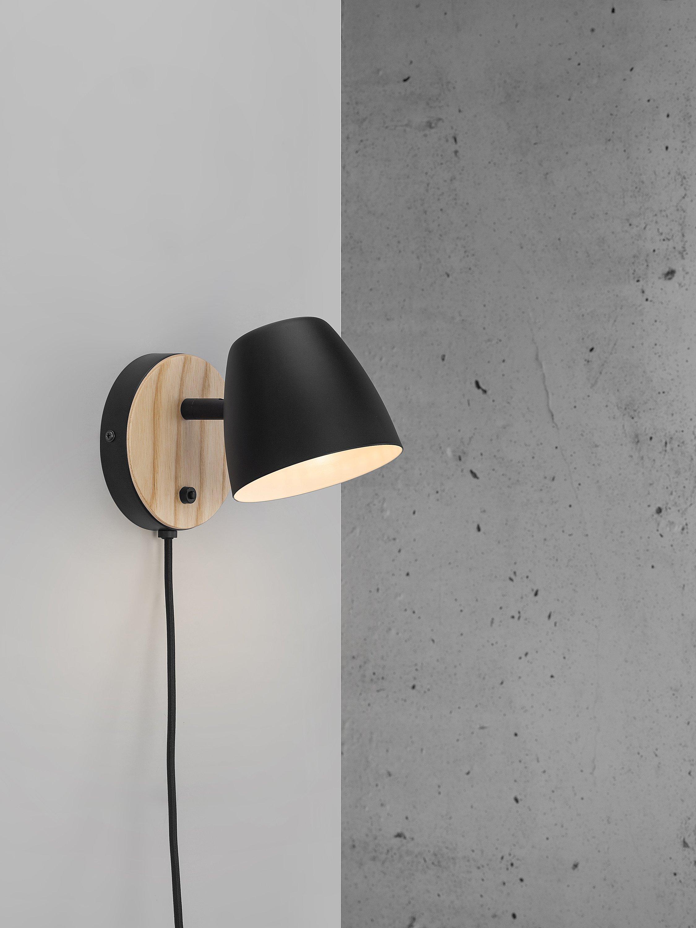 Nordlux black wall light ash wood metal, imported from the UK