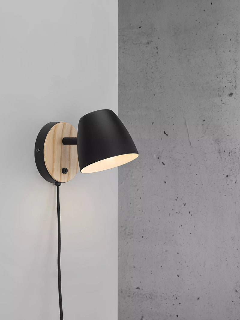 Nordlux black wall light ash wood metal, imported from the UK