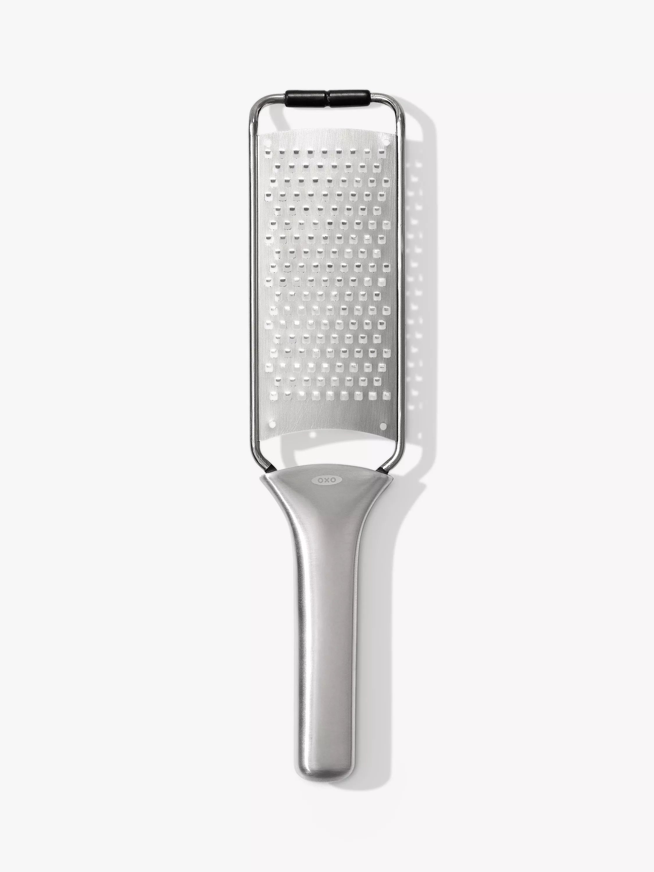 OXO etched stainless steel fine grater non-slip handle, UK version