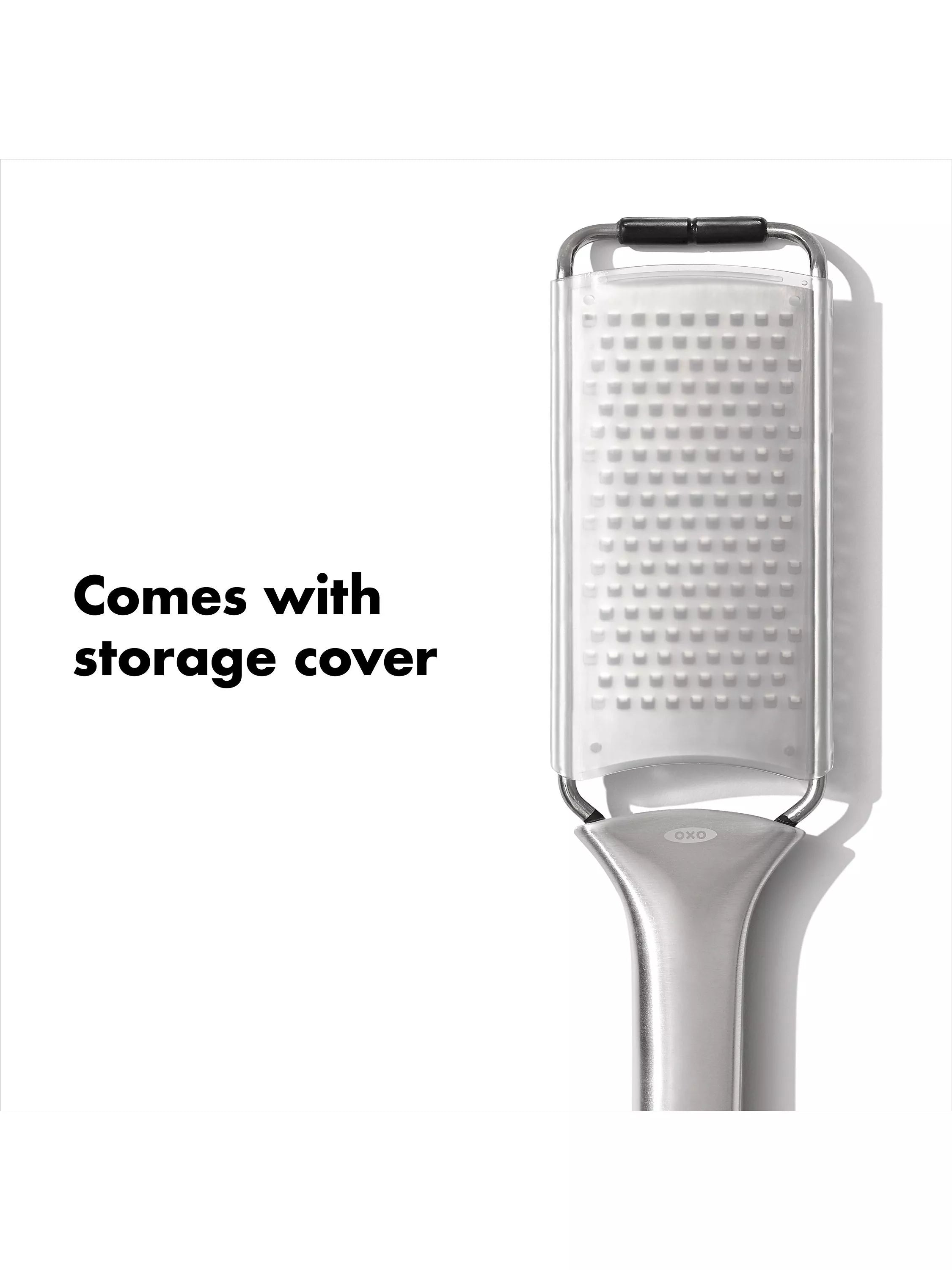 OXO etched stainless steel fine grater non-slip handle, UK version