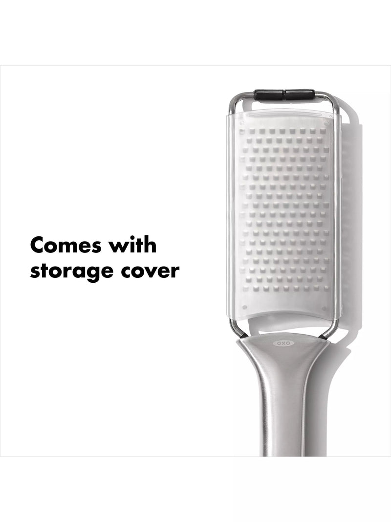 OXO etched stainless steel fine grater non-slip handle, UK version