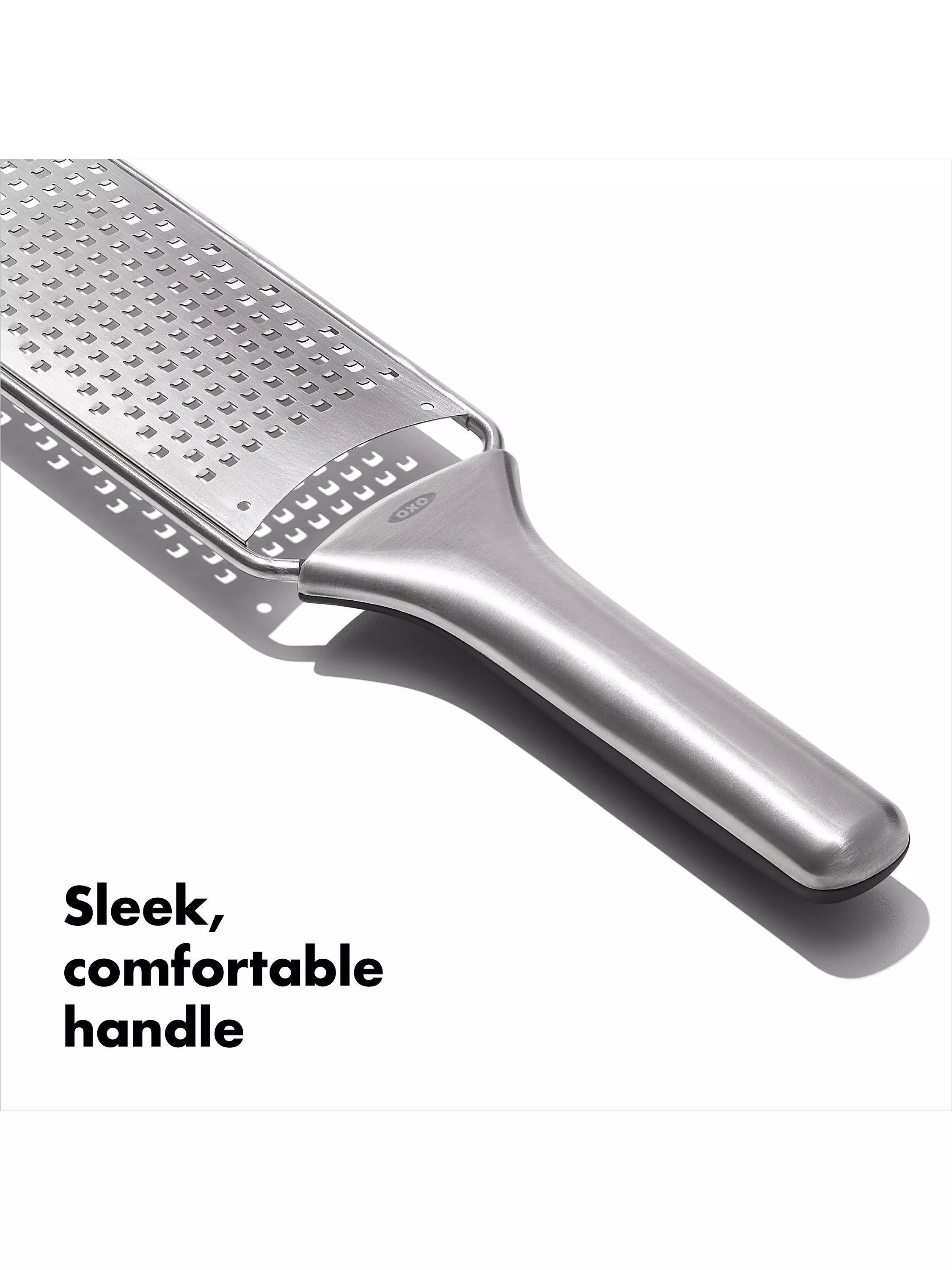 OXO etched stainless steel fine grater non-slip handle, UK version
