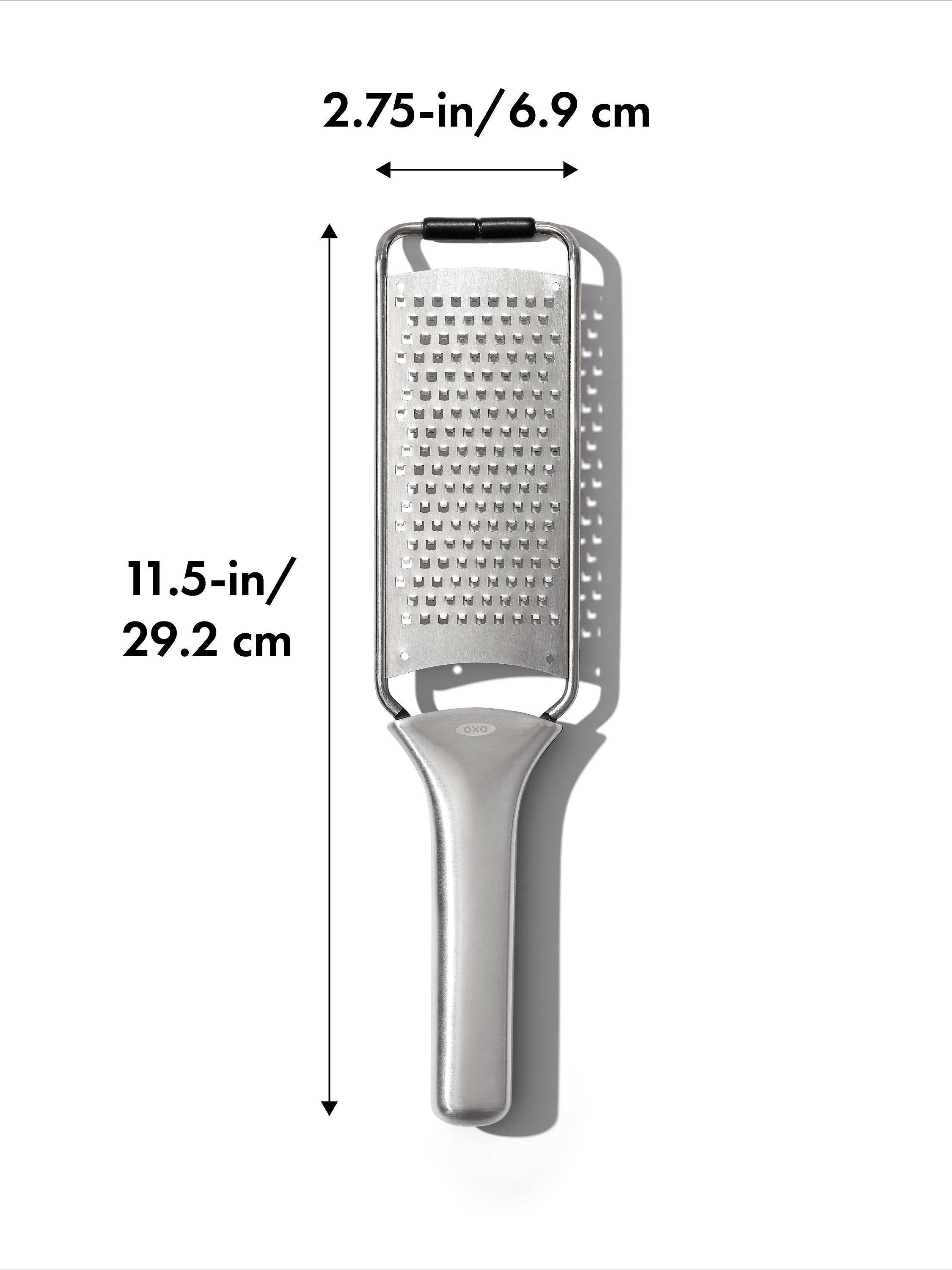 OXO etched stainless steel fine grater non-slip handle, UK version