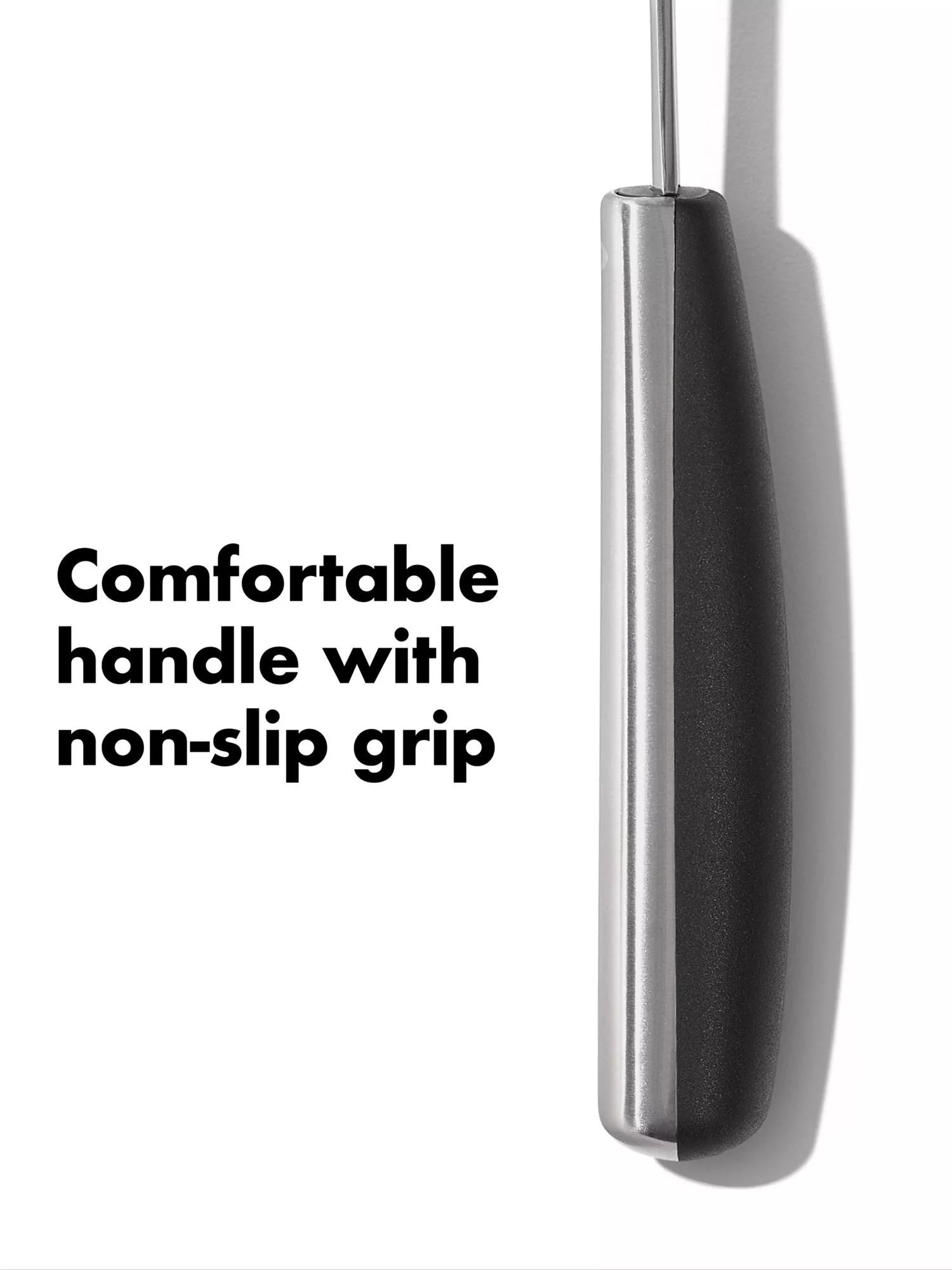 OXO stainless steel slotted turner with flexible silicone head, imported from the UK