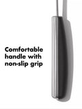 OXO stainless steel slotted turner with flexible silicone head, imported from the UK