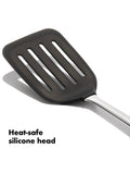 OXO stainless steel slotted turner with flexible silicone head, imported from the UK
