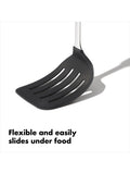 OXO stainless steel slotted turner with flexible silicone head, imported from the UK