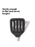 OXO stainless steel slotted turner with flexible silicone head, imported from the UK