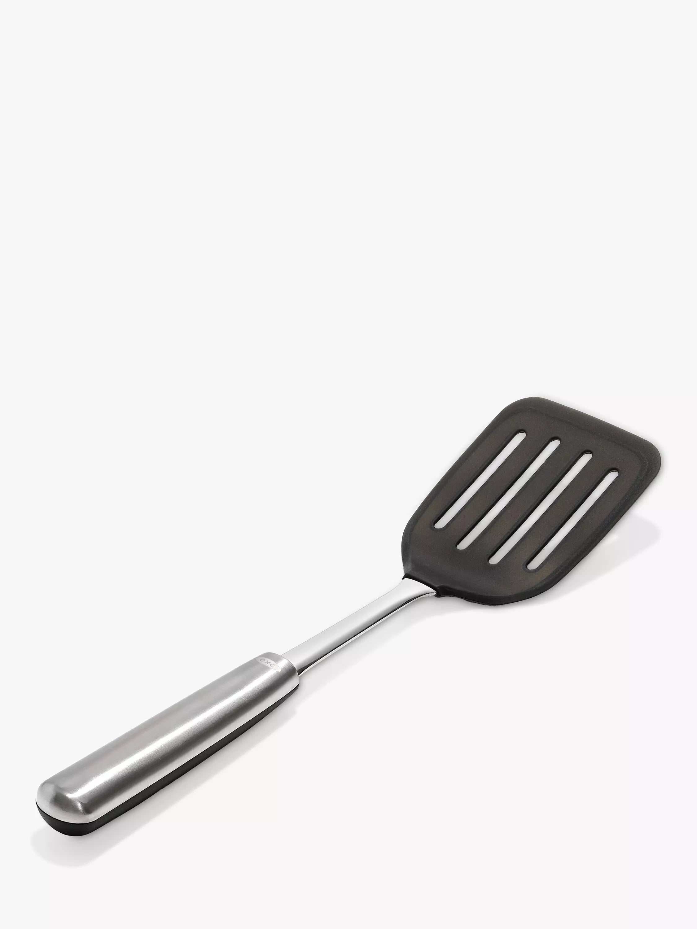 OXO stainless steel slotted turner with flexible silicone head, imported from the UK