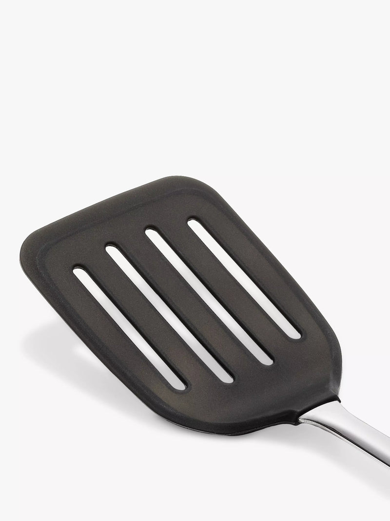 OXO stainless steel slotted turner with flexible silicone head, imported from the UK