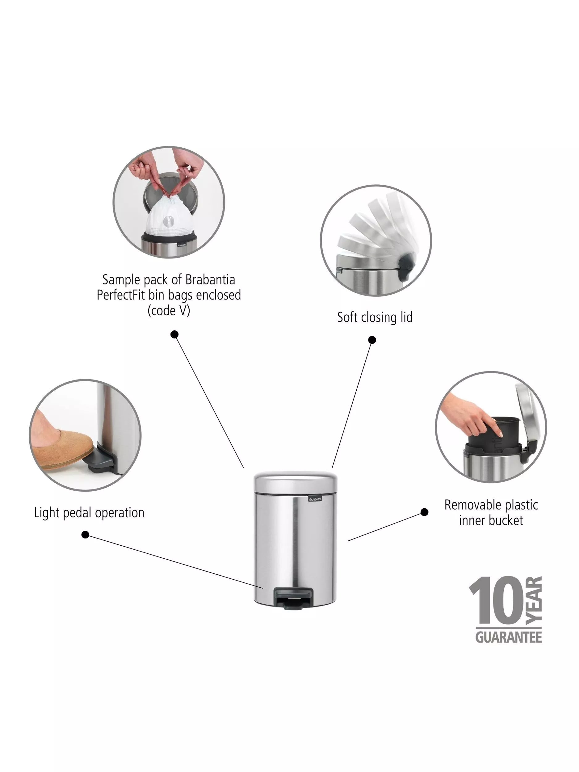 Brabantia newIcon pedal bin fingerprint proof Matt Steel 3L (British brand)