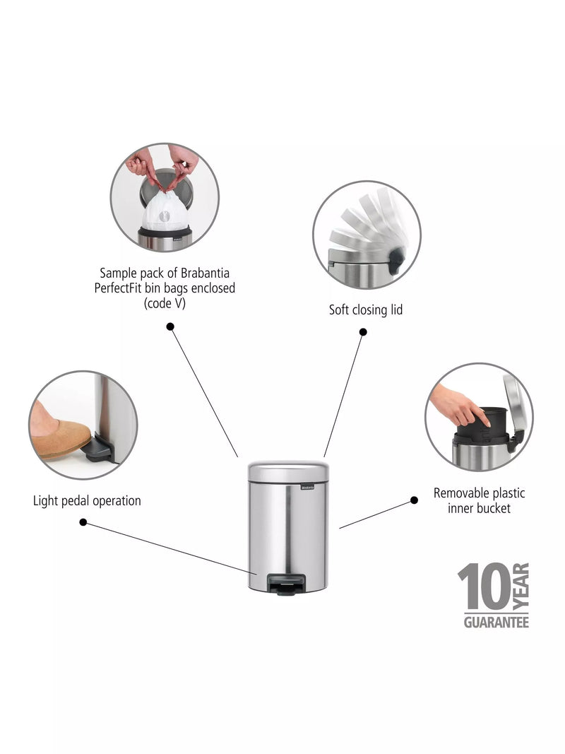 Brabantia newIcon pedal bin fingerprint proof Matt Steel 3L (British brand)