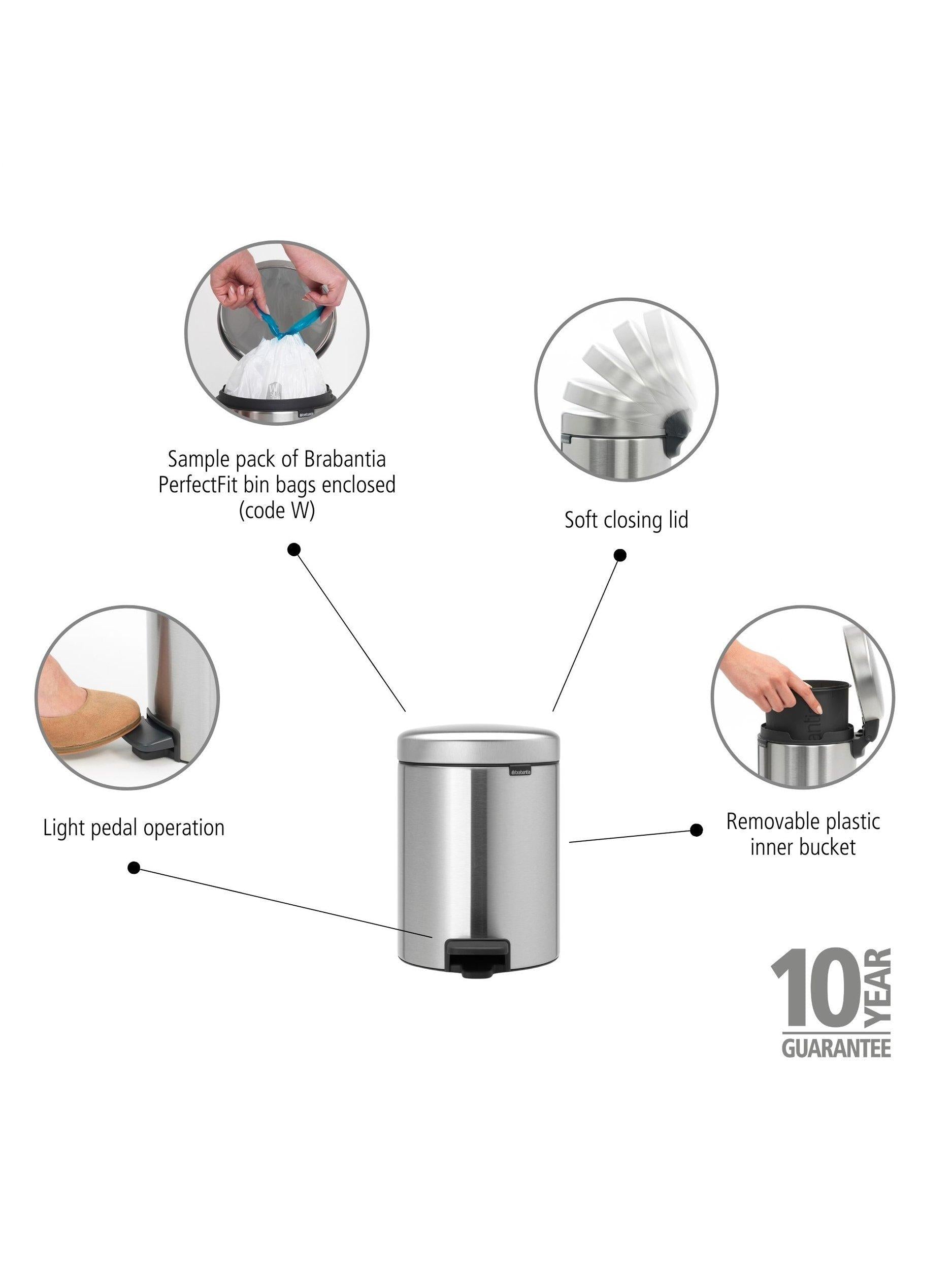 Brabantia newIcon fingerprint proof pedal bin in Matt Steel 5L - British product