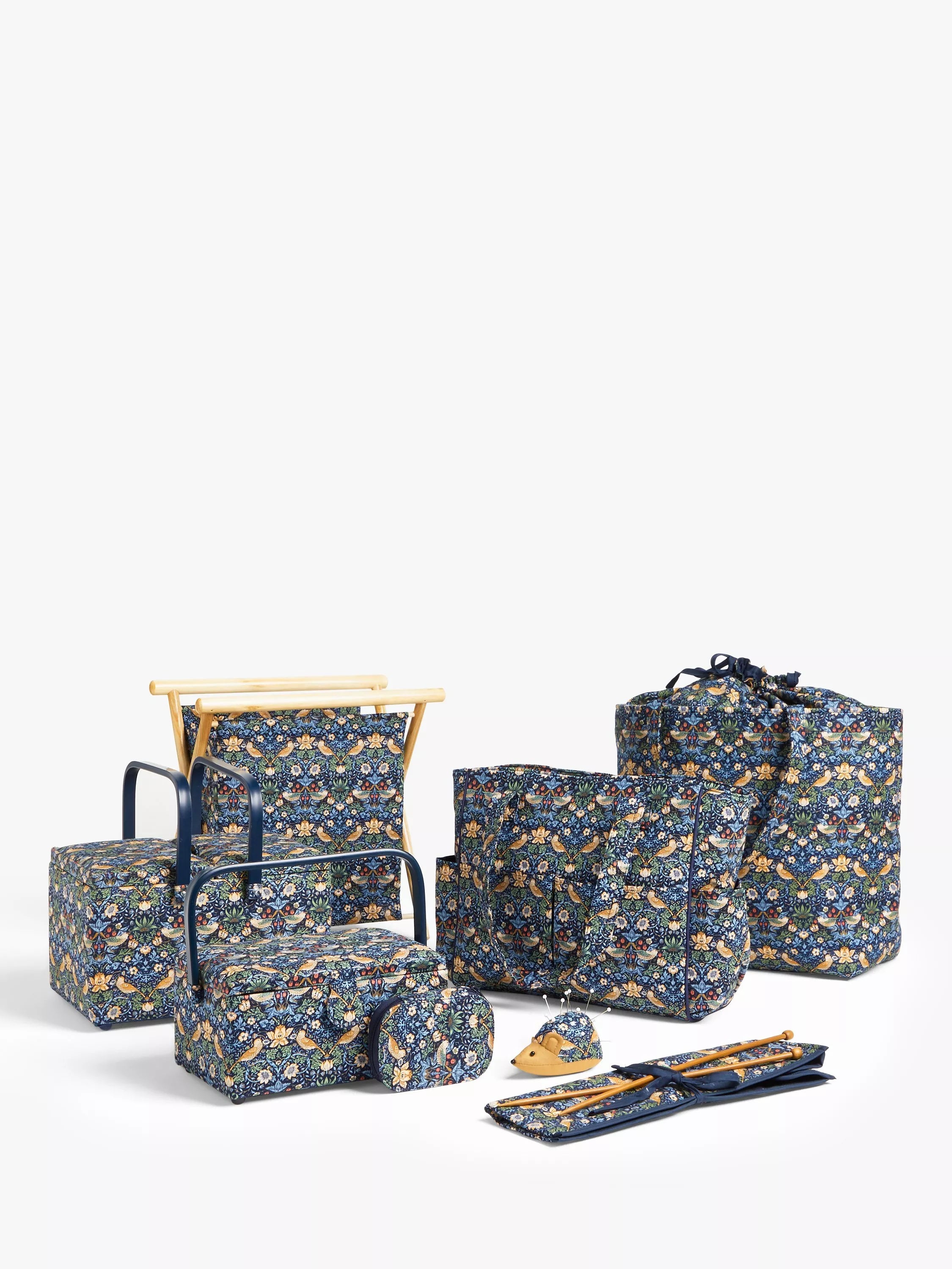 John Lewis William Morris Strawberry Thief drawstring craft bag navy, UK version