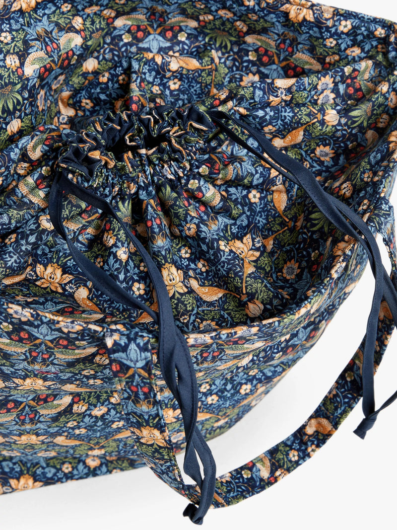 John Lewis William Morris Strawberry Thief drawstring craft bag navy, UK version