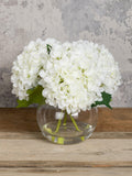Floralsilk white artificial hydrangeas in globe vase - British product