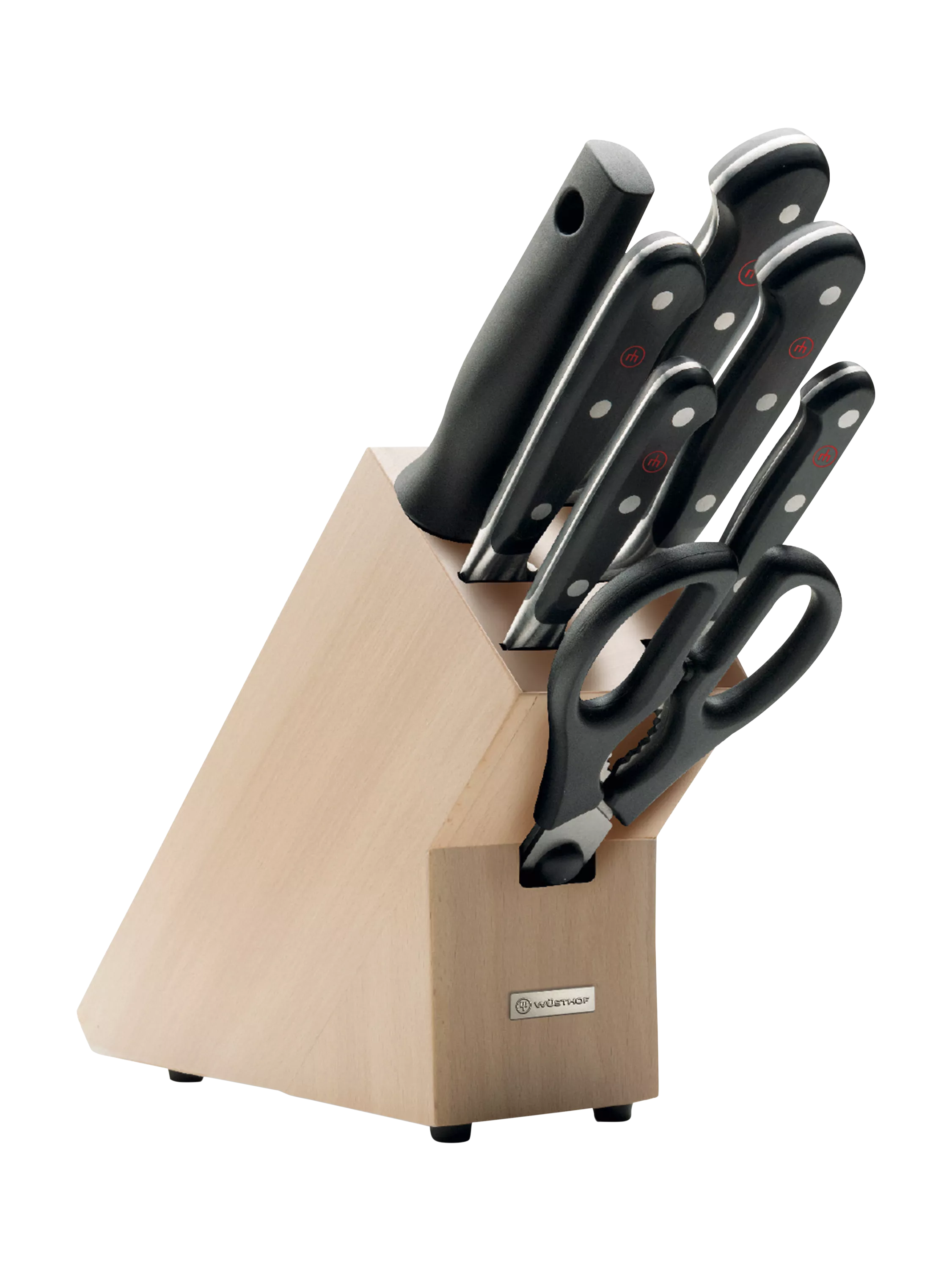 WÜSTHOF 8-piece knife block set with five knives and honing steel (British brand)