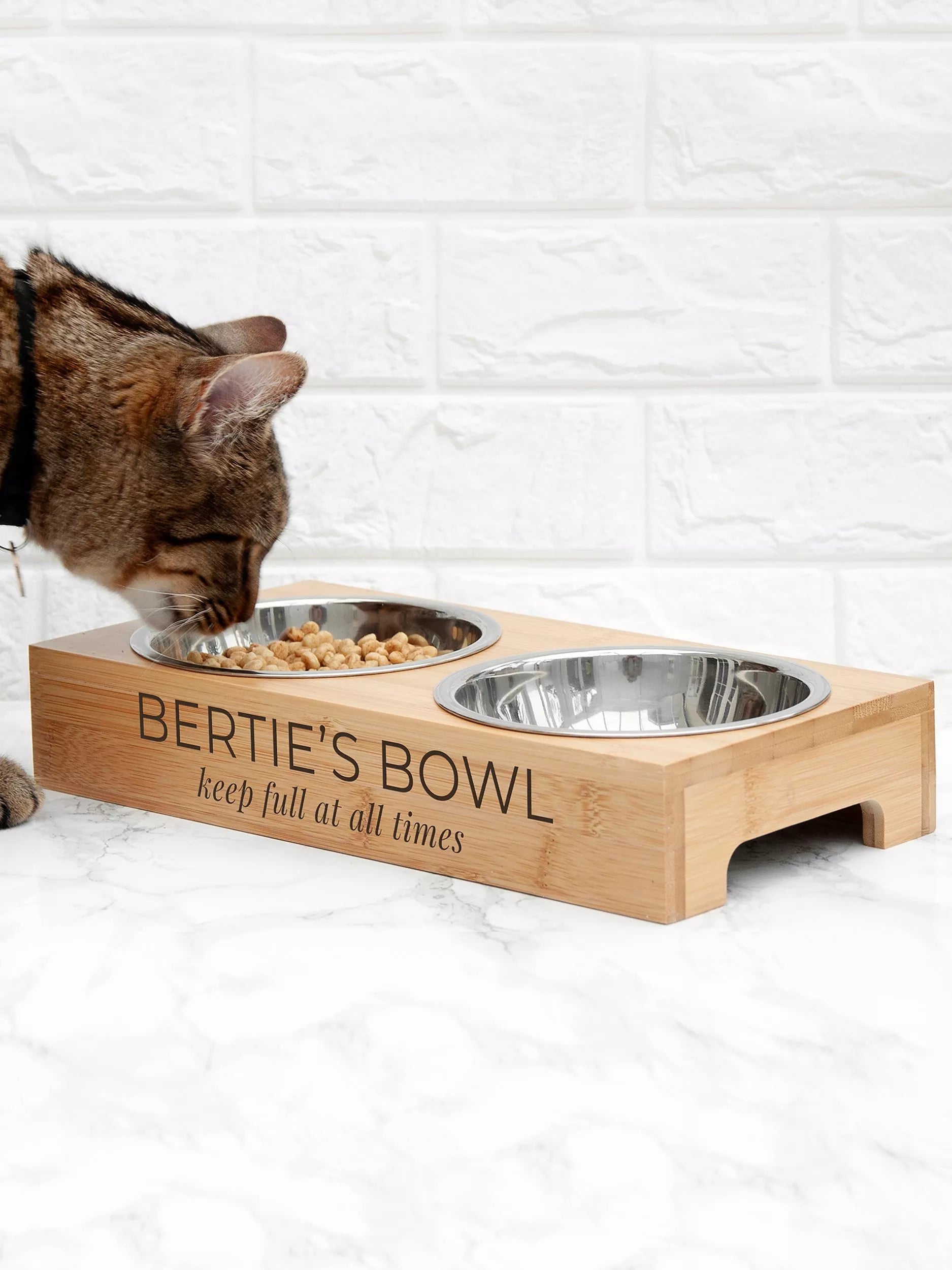 Treat Republic personalised bamboo pet bowl set, imported from the UK