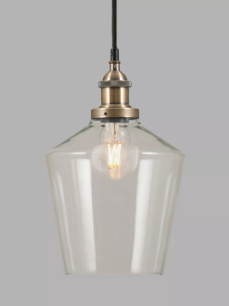 Smoked Glass Pendant Ceiling Light with Antique Brass Hardware
