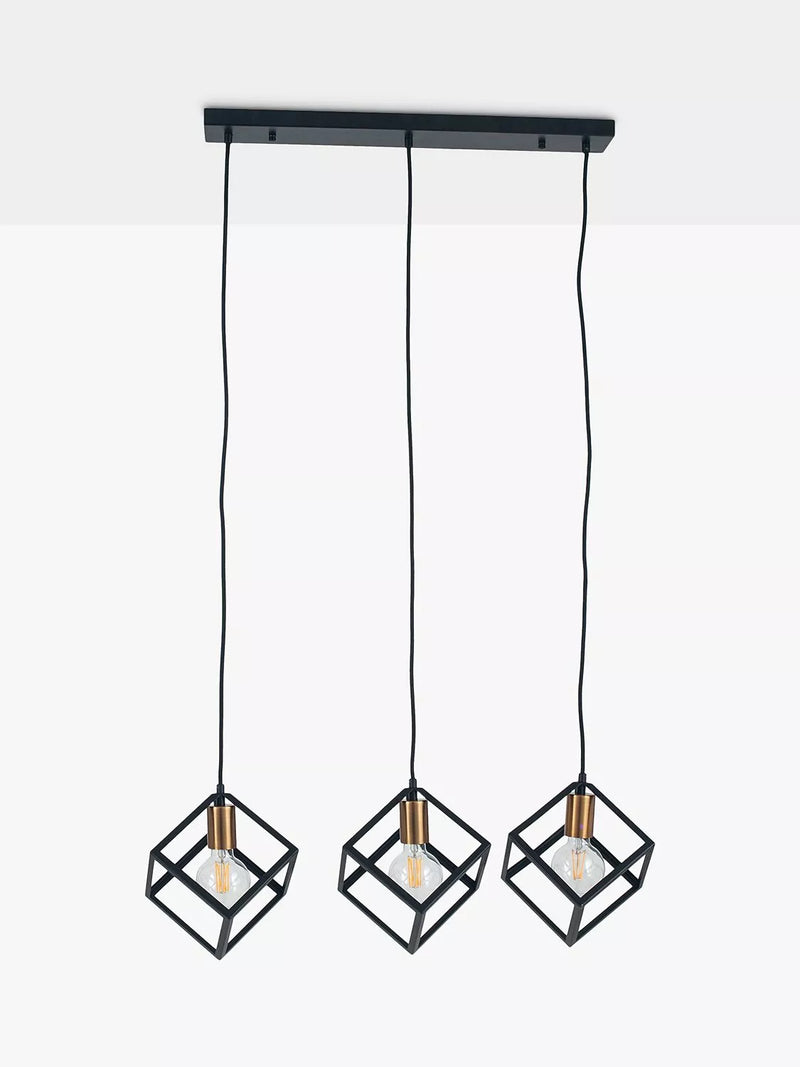 Pacific three-pendant ceiling light in black matte - British product