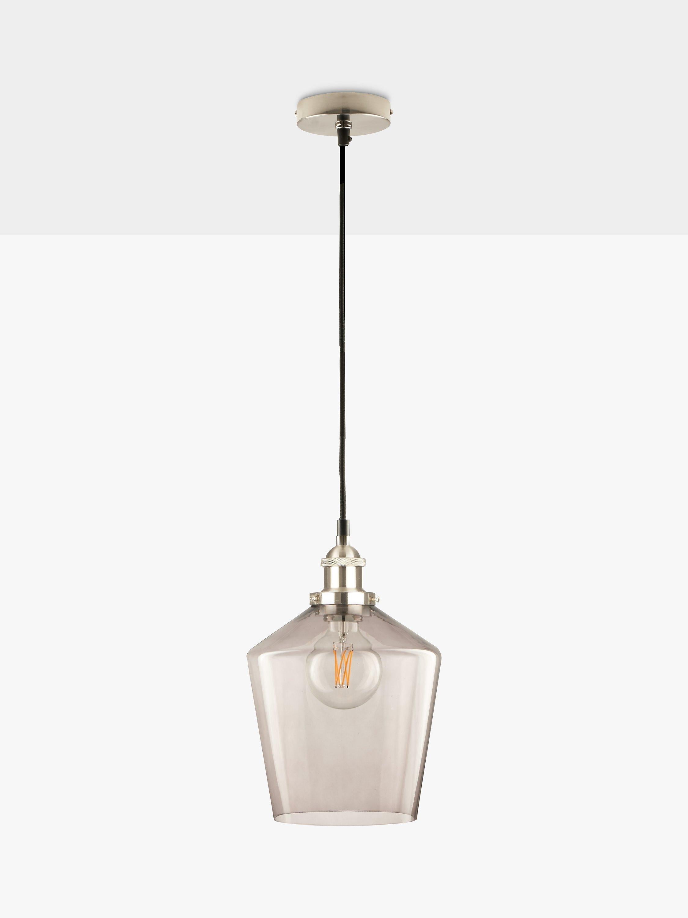 Smoked glass pendant ceiling light with adjustable drop, imported from the UK