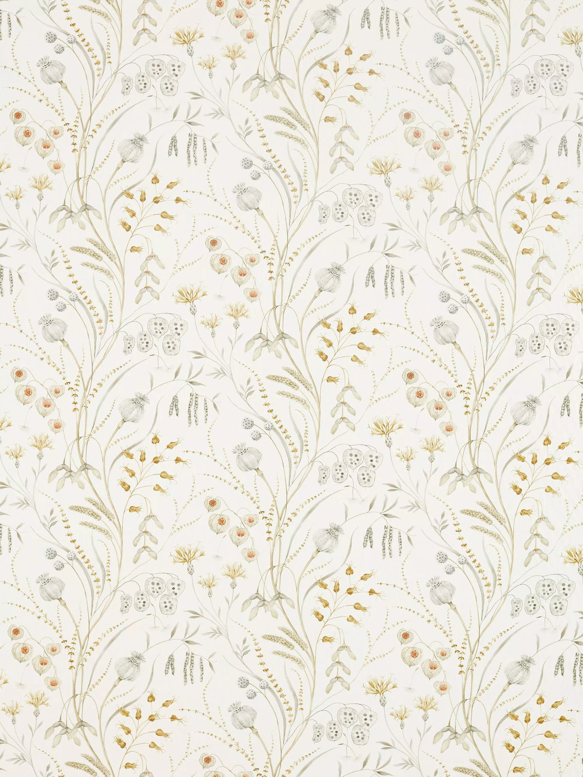 Sanderson Summer Harvest made-to-measure curtain fabric silver/corn, imported from the UK