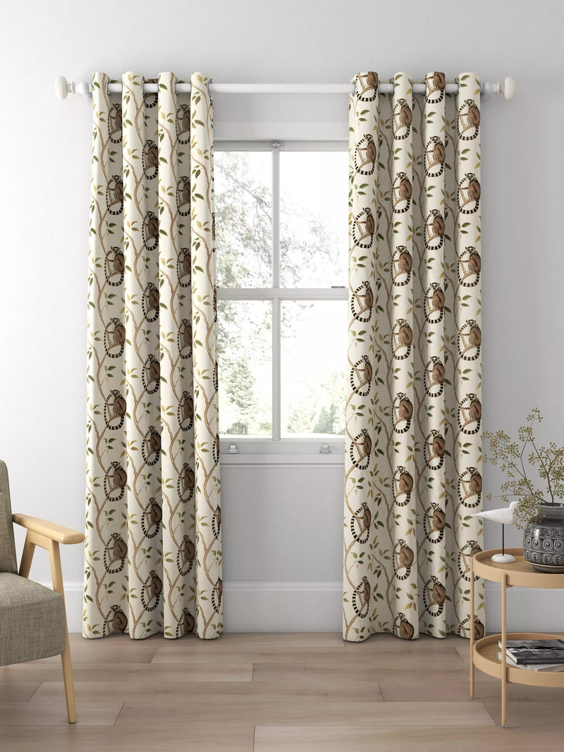 Sanderson ringtailed lemur olive fabric pattern (British brand)