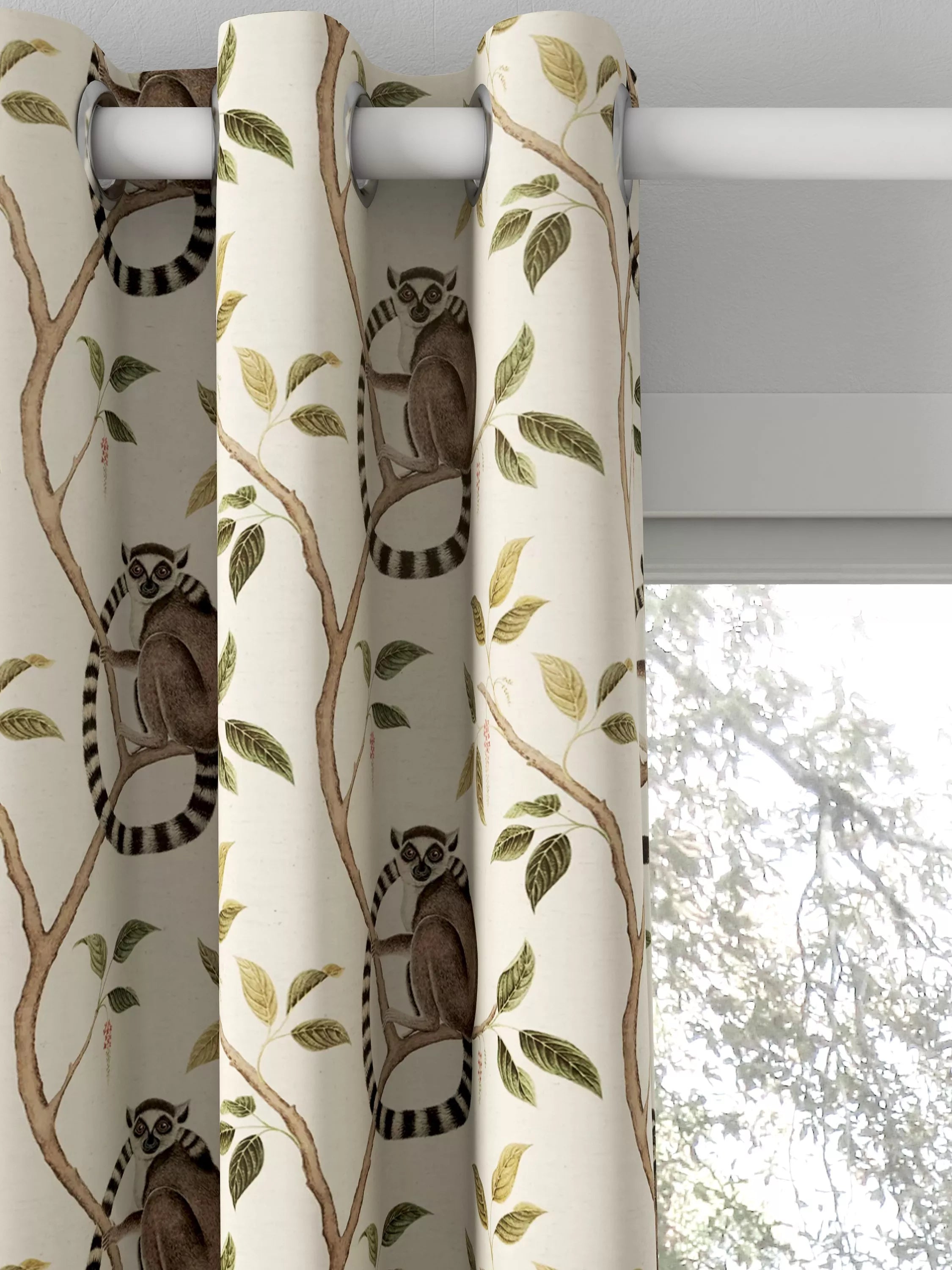 Sanderson ringtailed lemur olive fabric pattern (British brand)