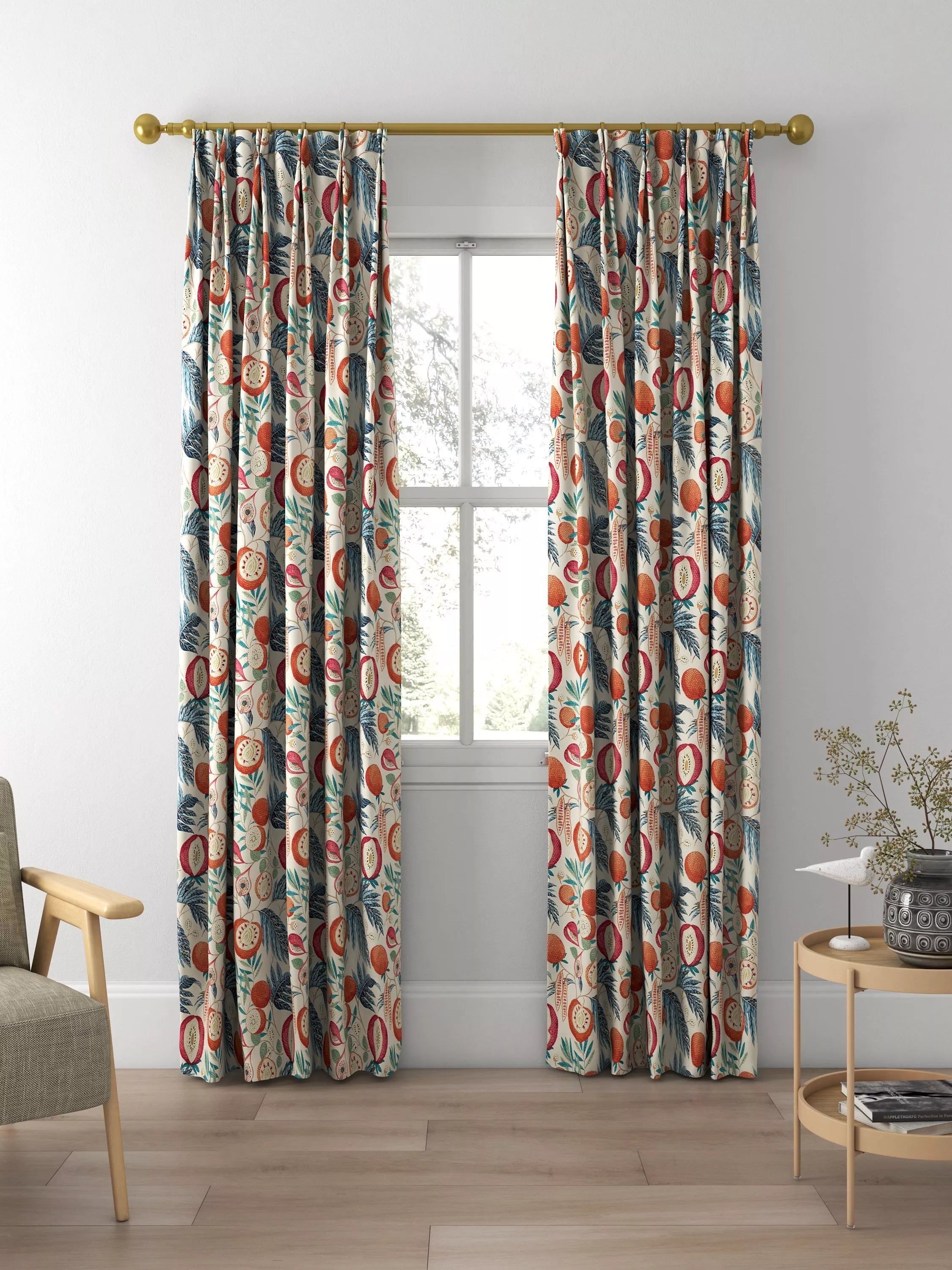 Sanderson Jackfruit curtains or roman blind in indigo, imported from the UK