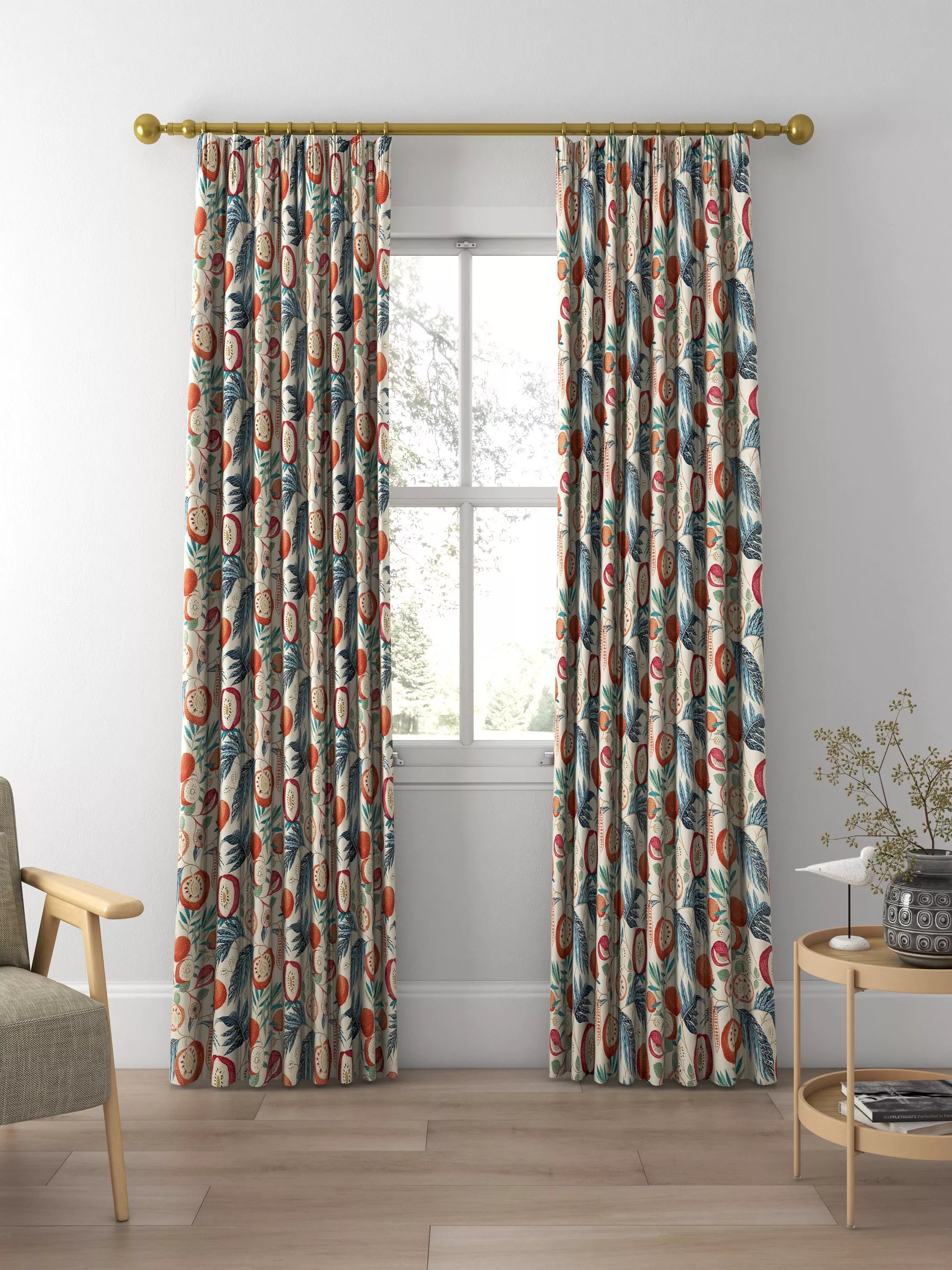 Sanderson Jackfruit curtains or roman blind in indigo, imported from the UK