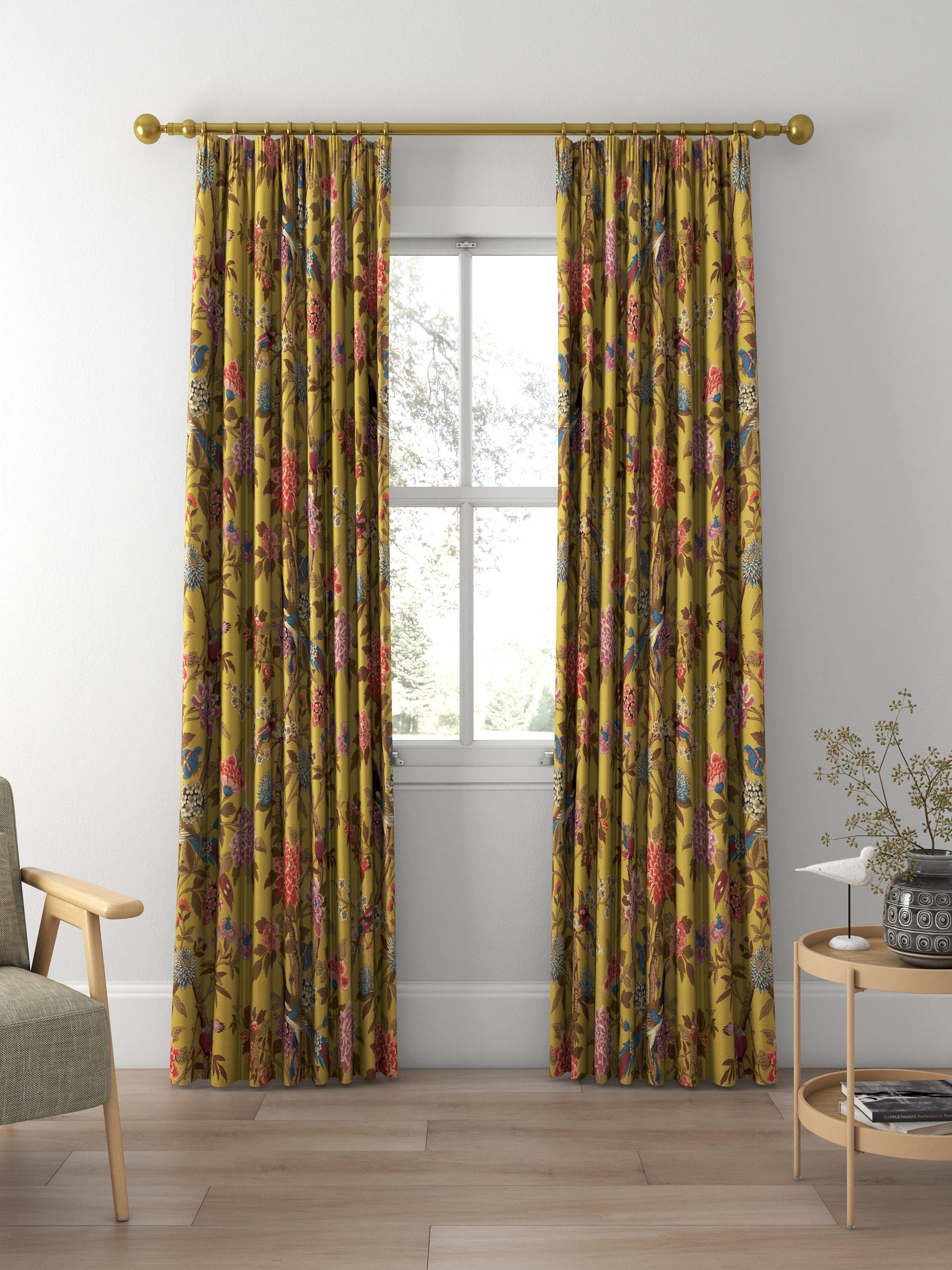 GP & J Baker Hydrangea Bird curtains ochre (British brand)