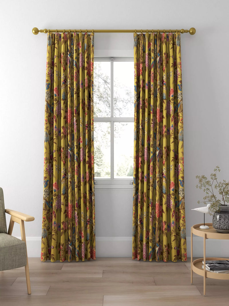 GP & J Baker Hydrangea Bird curtains ochre (British brand)
