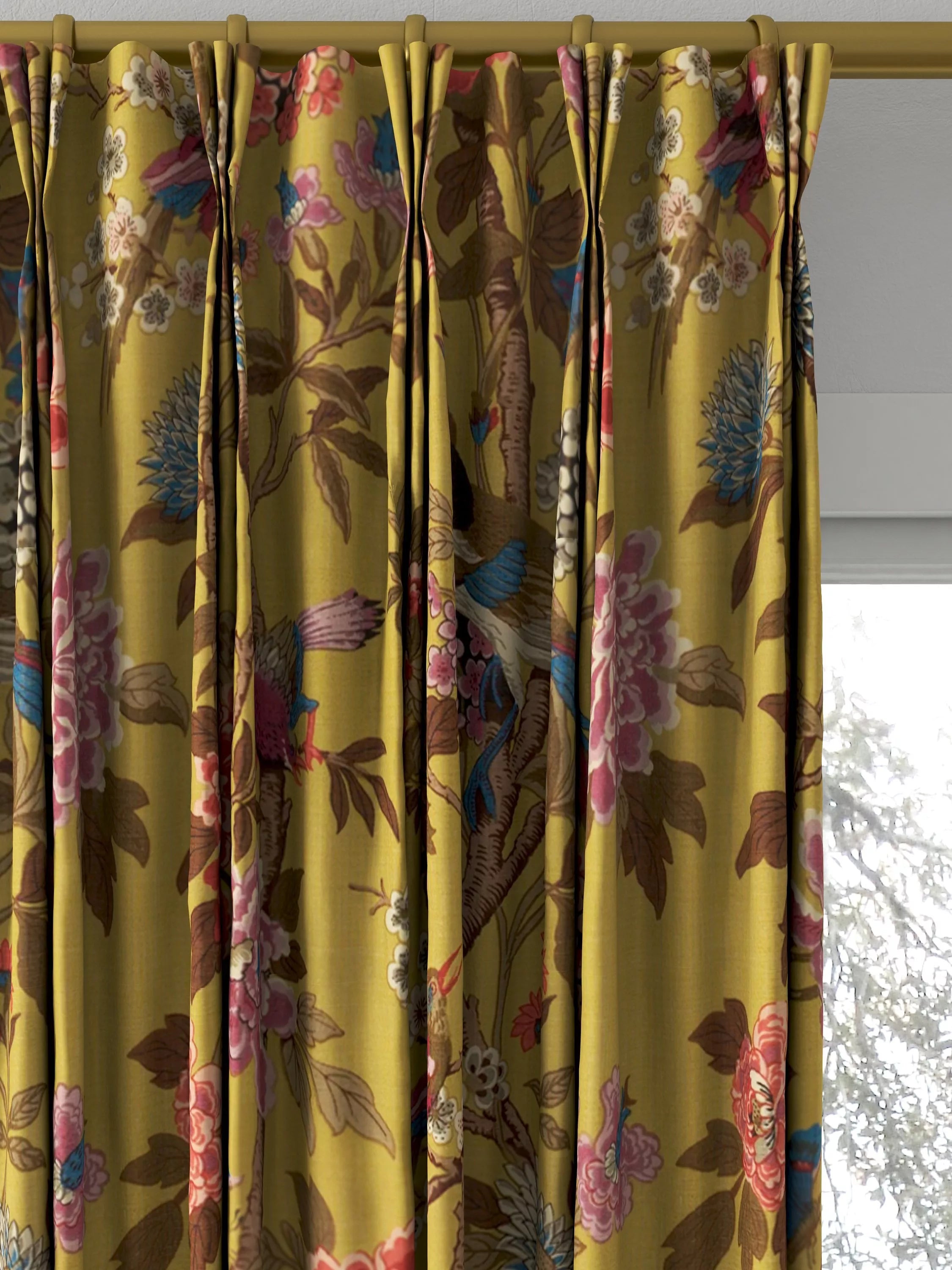 GP & J Baker Hydrangea Bird curtains ochre (British brand)
