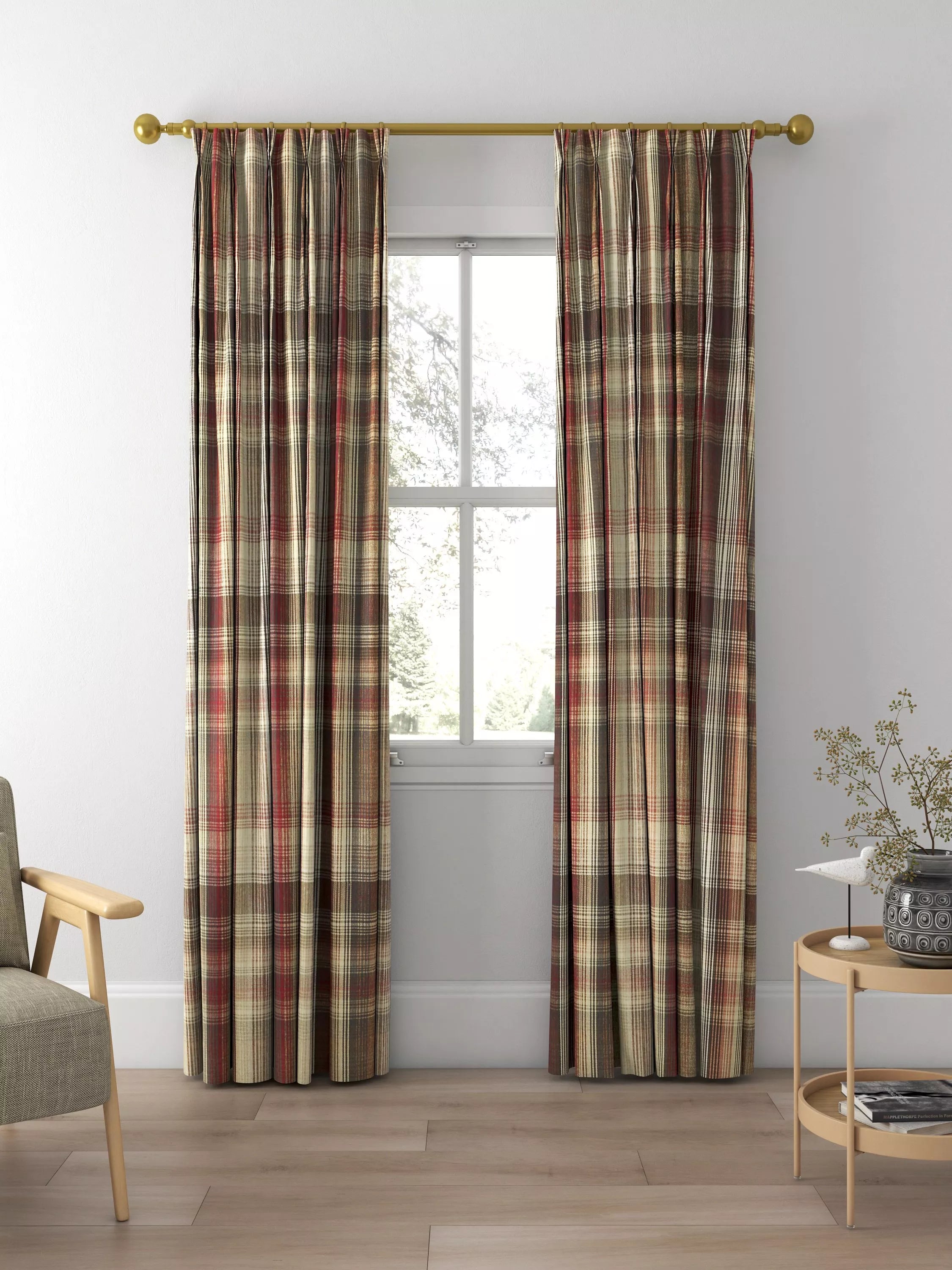 Prestigious Textiles Felix curtains Redwood check, imported from the UK