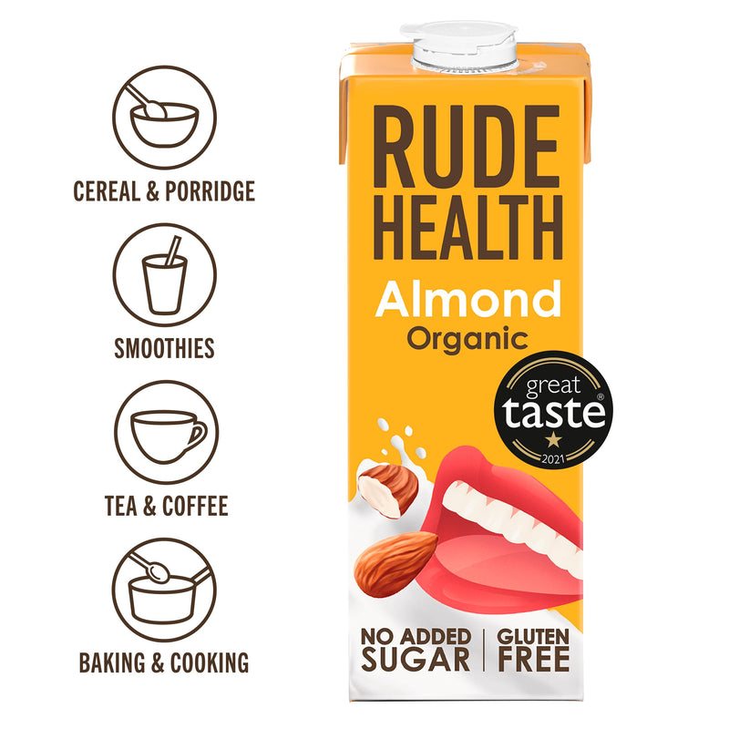 Rude Health Organic Almond Drink 1L, imported from the UK