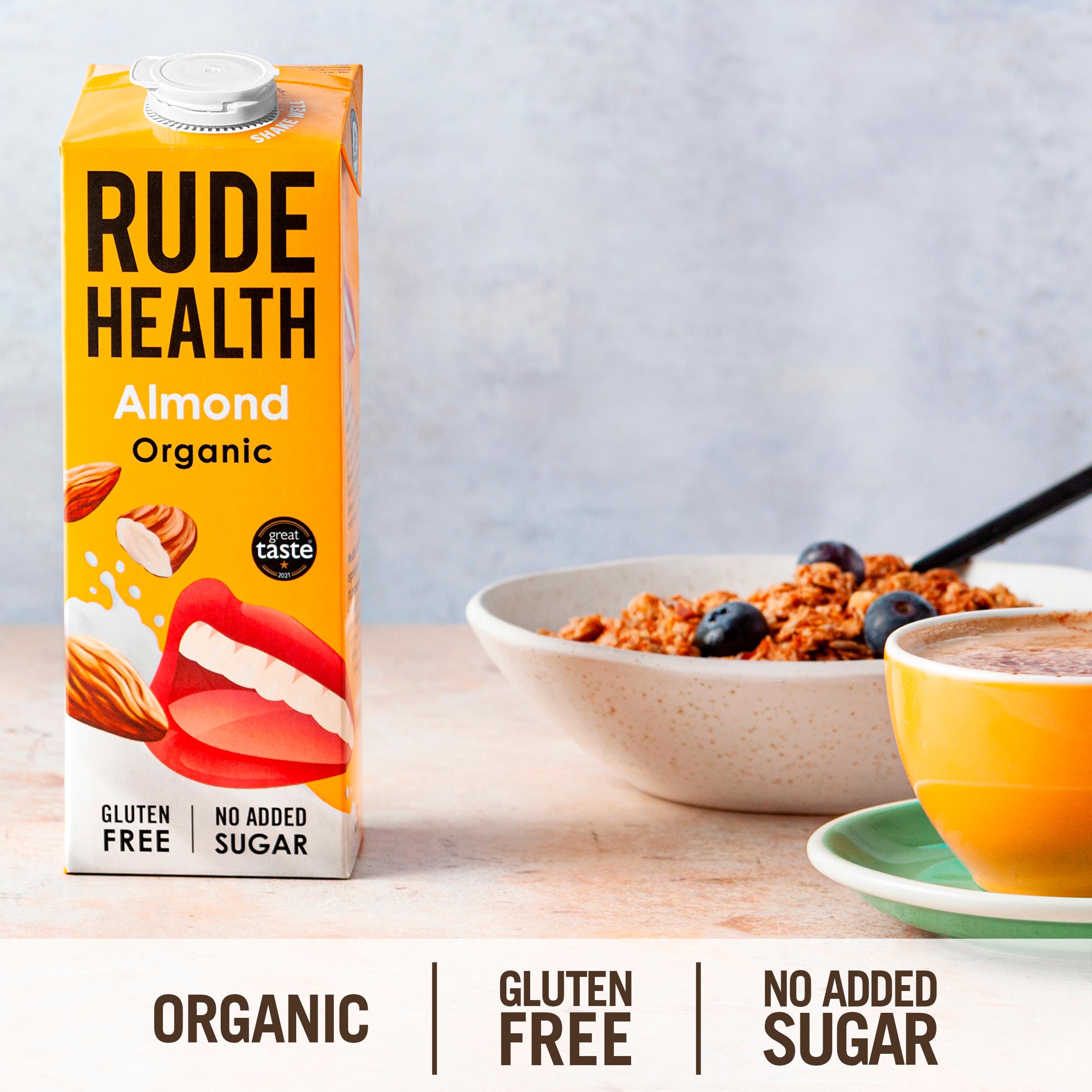 Rude Health Organic Almond Drink 1L, imported from the UK