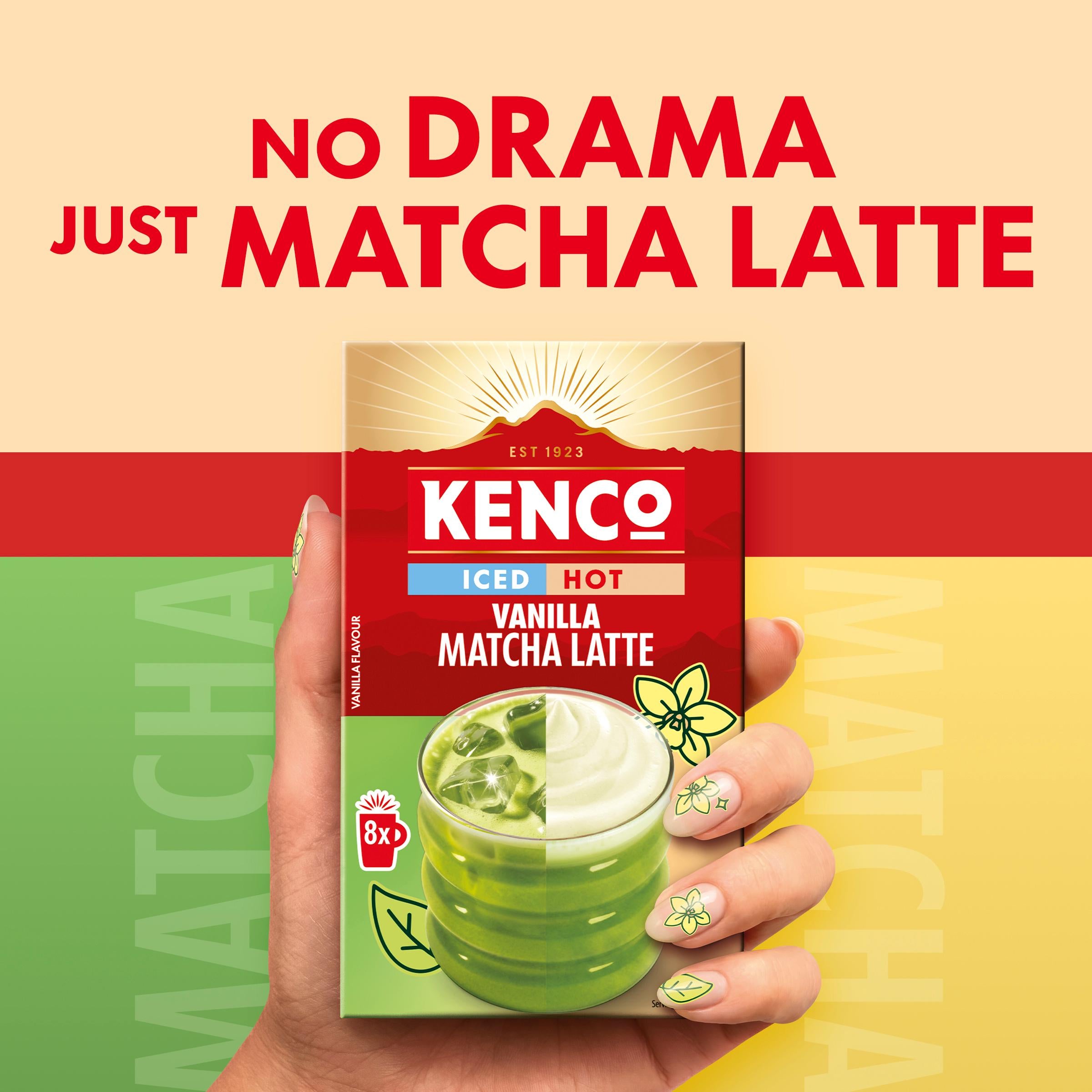 Kenco Vanilla Matcha Latte sachets 8 pack, imported from the UK