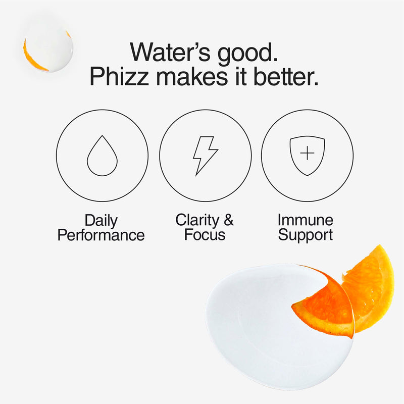Phizz hydration effervescent tablets orange 20 count, UK version