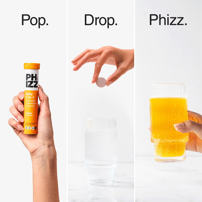 Phizz hydration effervescent tablets orange 20 count, UK version