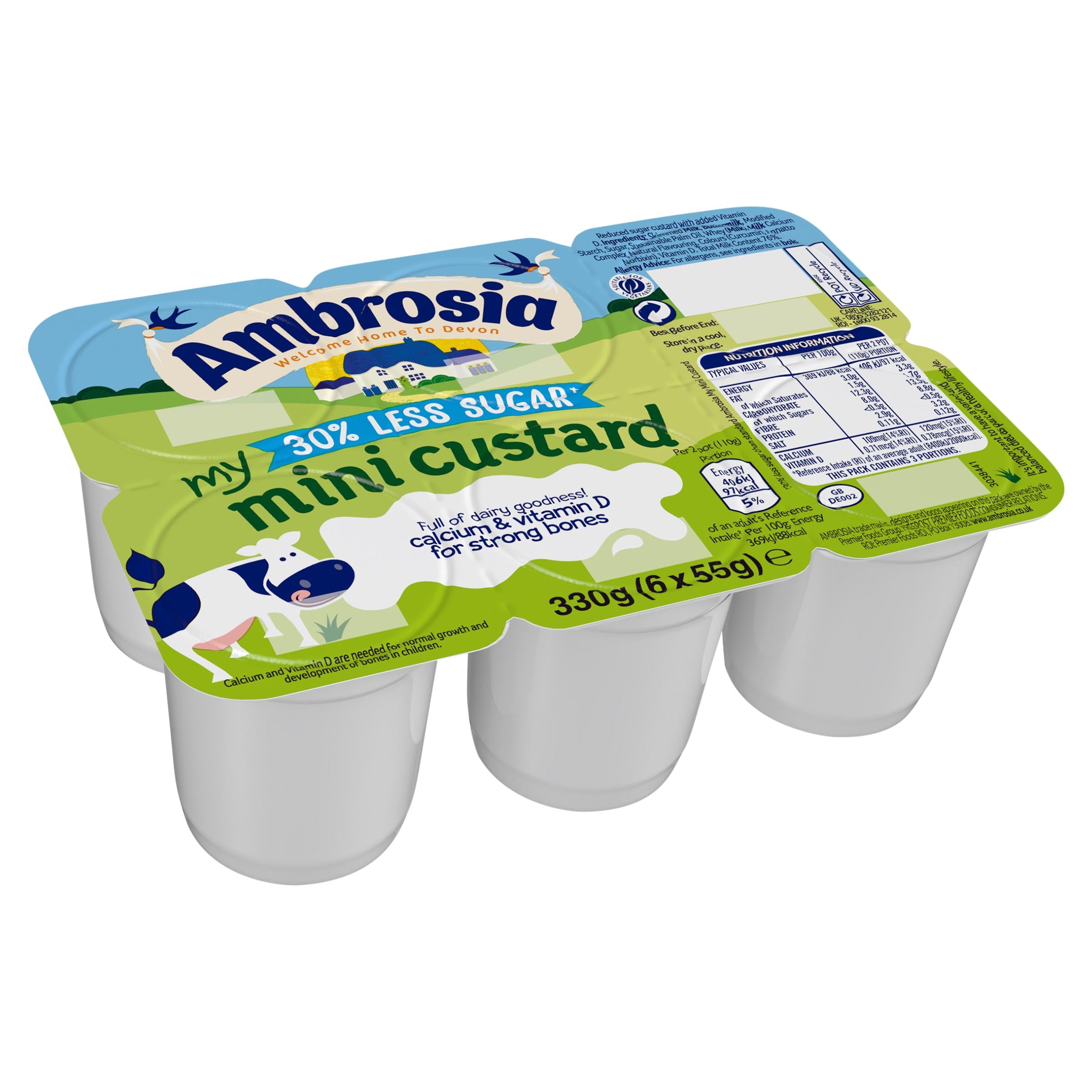 Ambrosia reduced sugar custard pots 6x55g, UK version