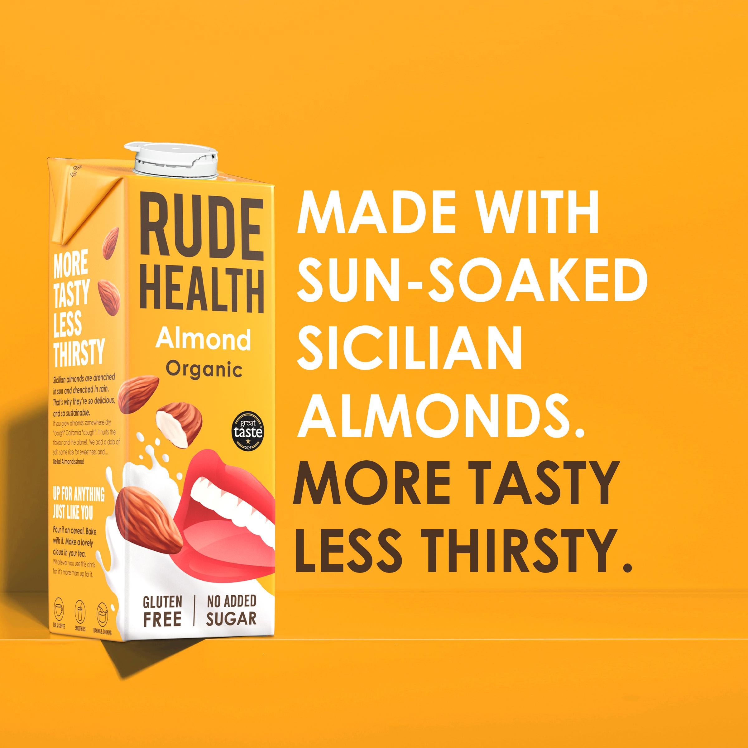 Rude Health Organic Almond Drink 1L, imported from the UK