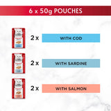 Gourmet wet cat food fish variety 6 x 50g, imported from the UK