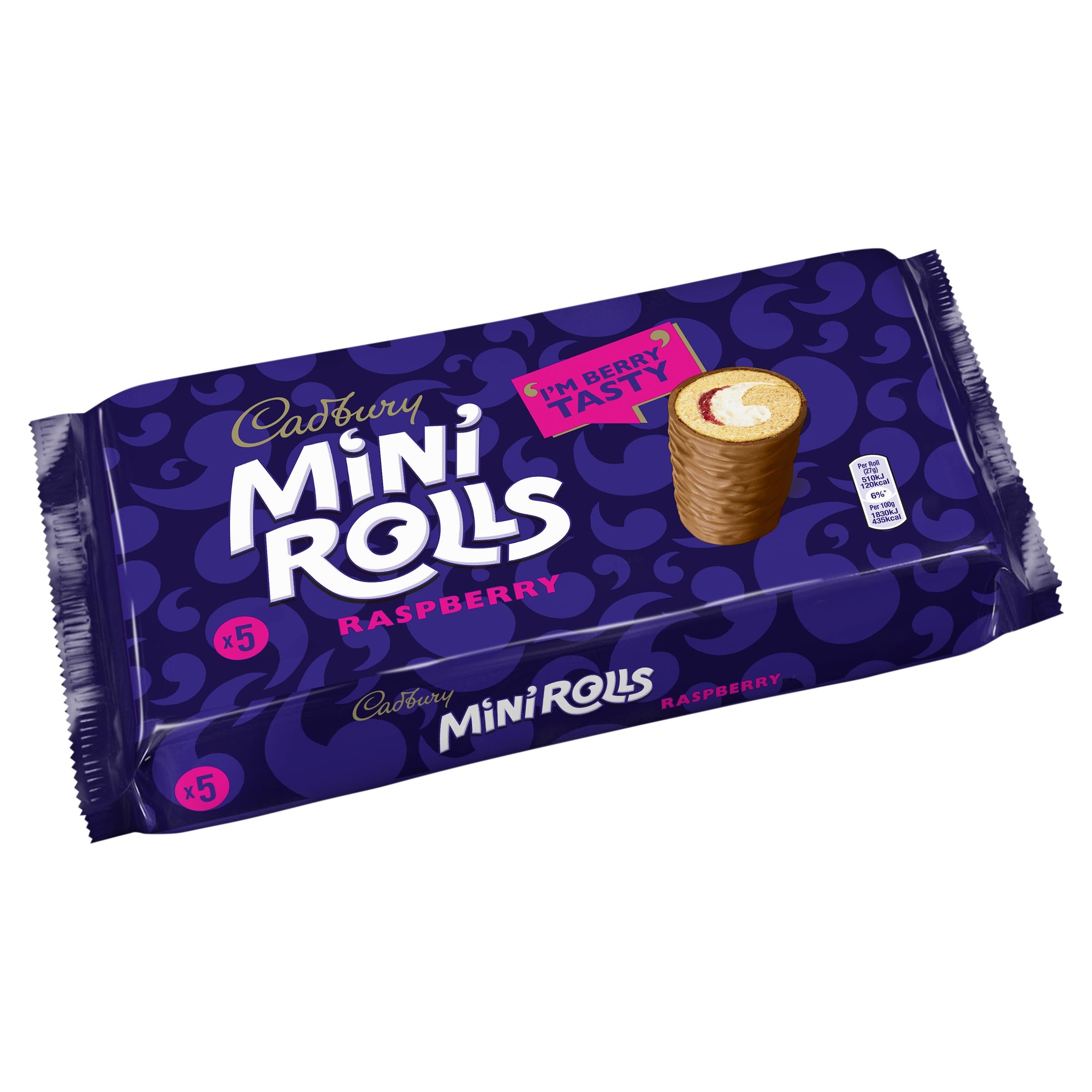 Cadbury milk chocolate raspberry mini rolls pack of 5 - British product