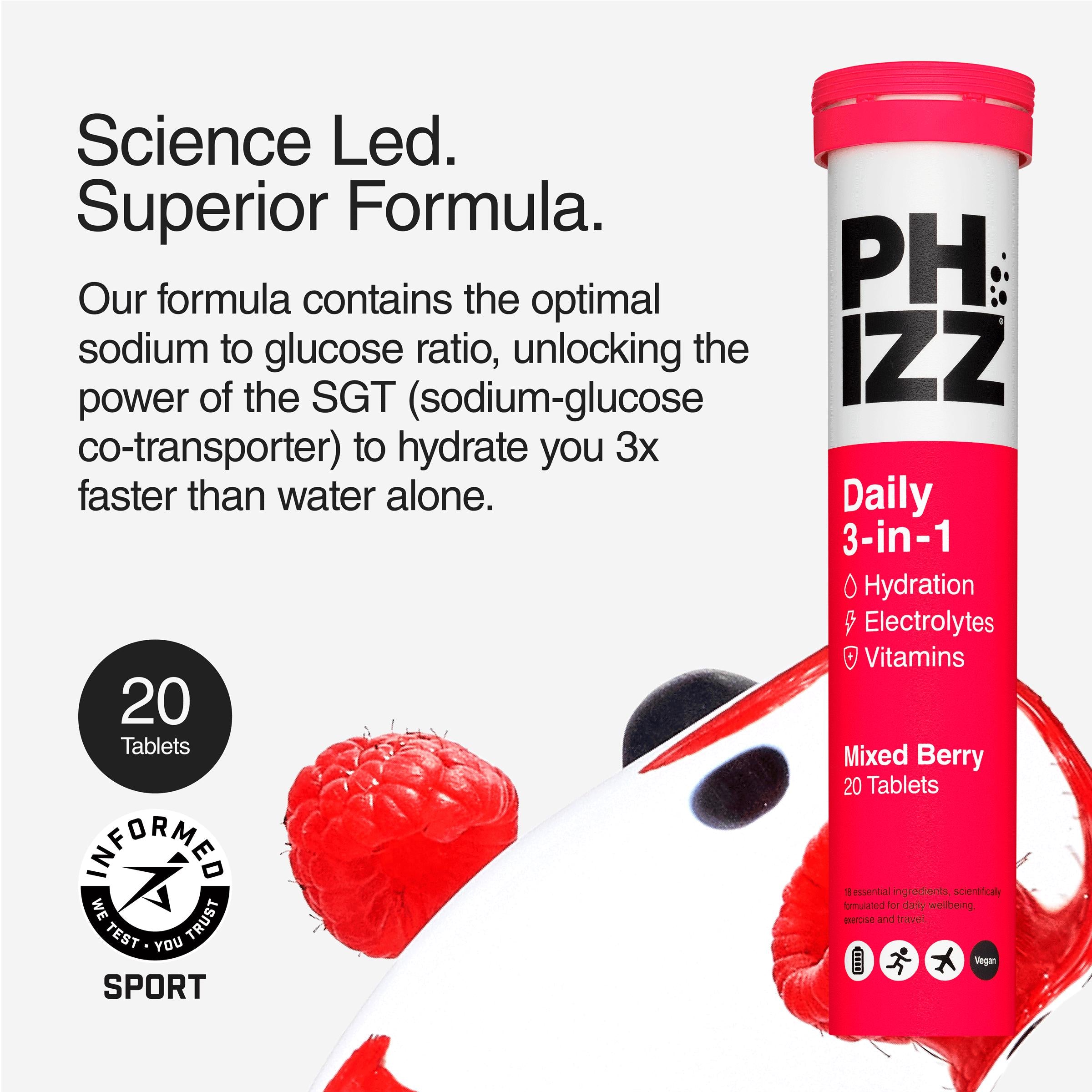Phizz effervescent tablets mixed berry 20 tablets, imported from the UK