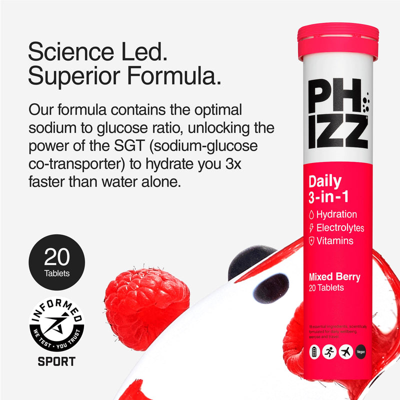 Phizz effervescent tablets mixed berry 20 tablets, imported from the UK