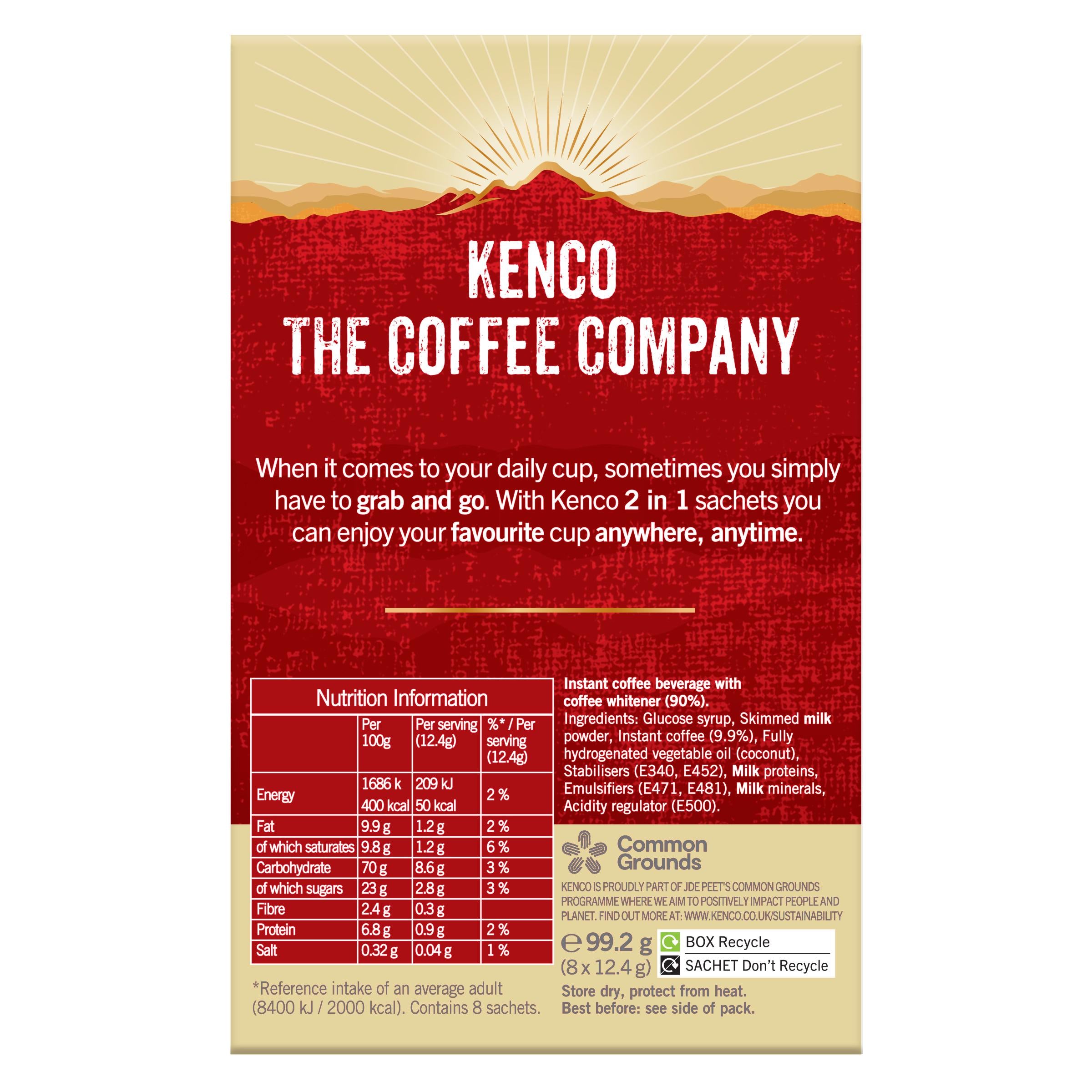 Kenco smooth white instant coffee 8 sachets, imported from the UK