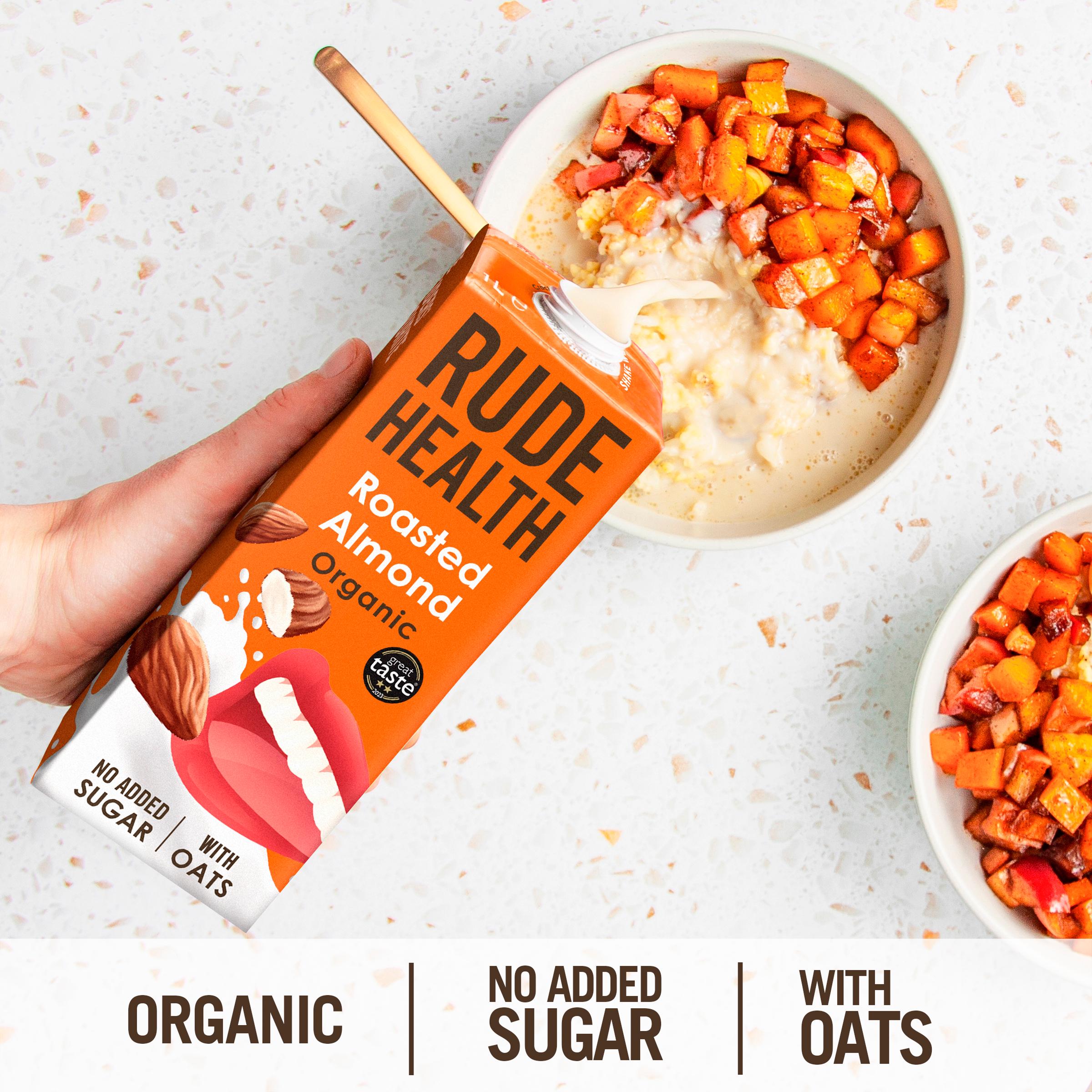 Rude Health roasted almond organic almond oat drink 1L, imported from the UK