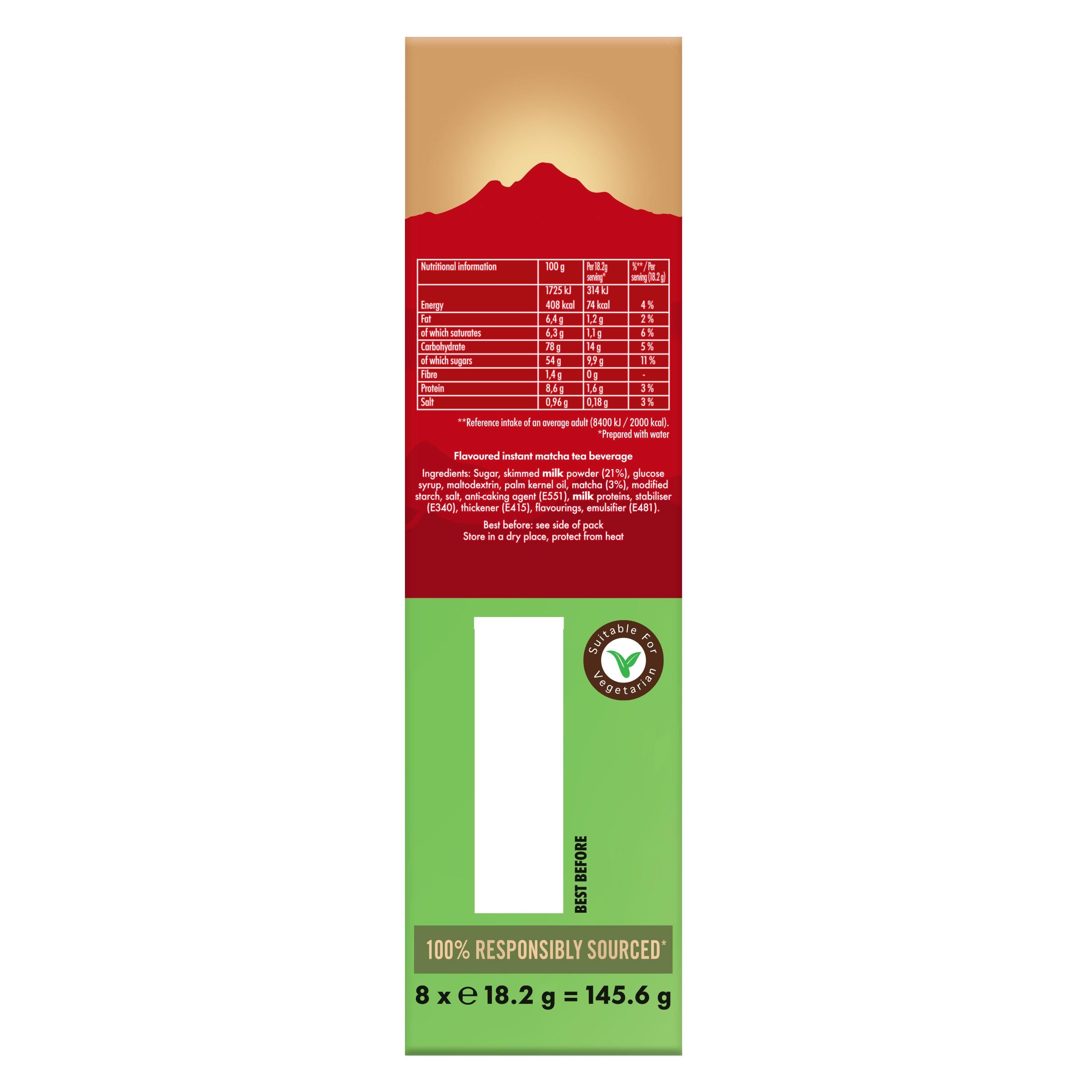 Kenco Vanilla Matcha Latte sachets 8 pack, imported from the UK