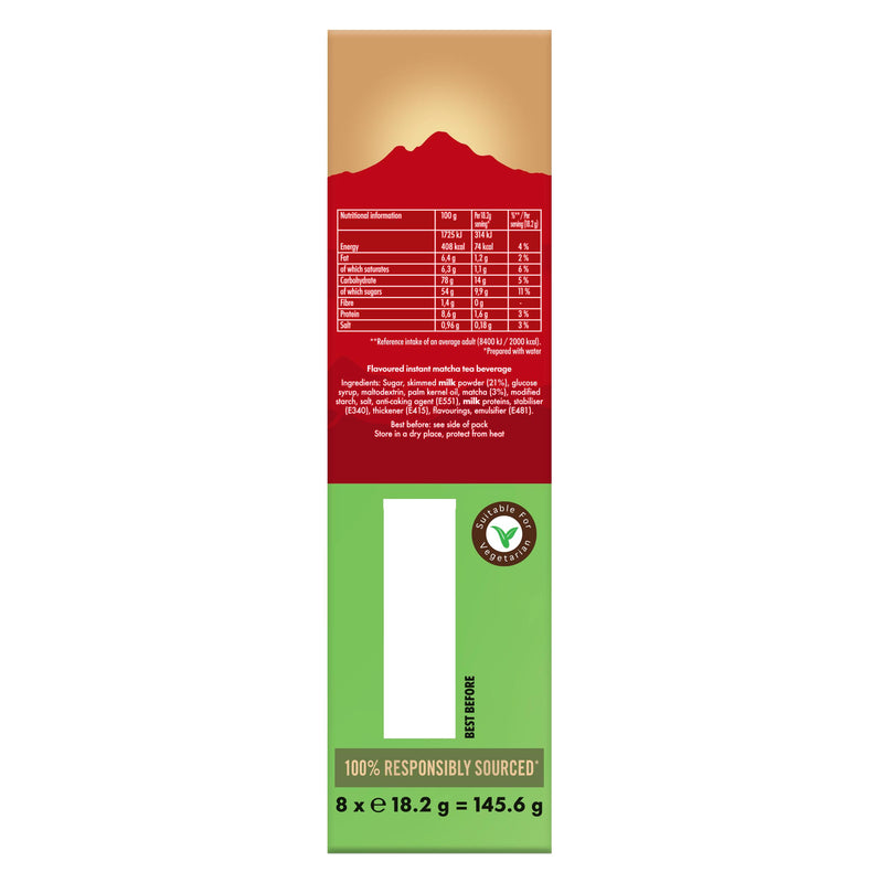 Kenco Vanilla Matcha Latte sachets 8 pack, imported from the UK